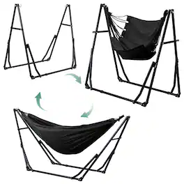 Ainfox - Foldable Hammock with Stand, 2-in-1 Hammock Swing Chair for Outdoor Patio, Portable Heavy Duty with Carrying Bag - Black