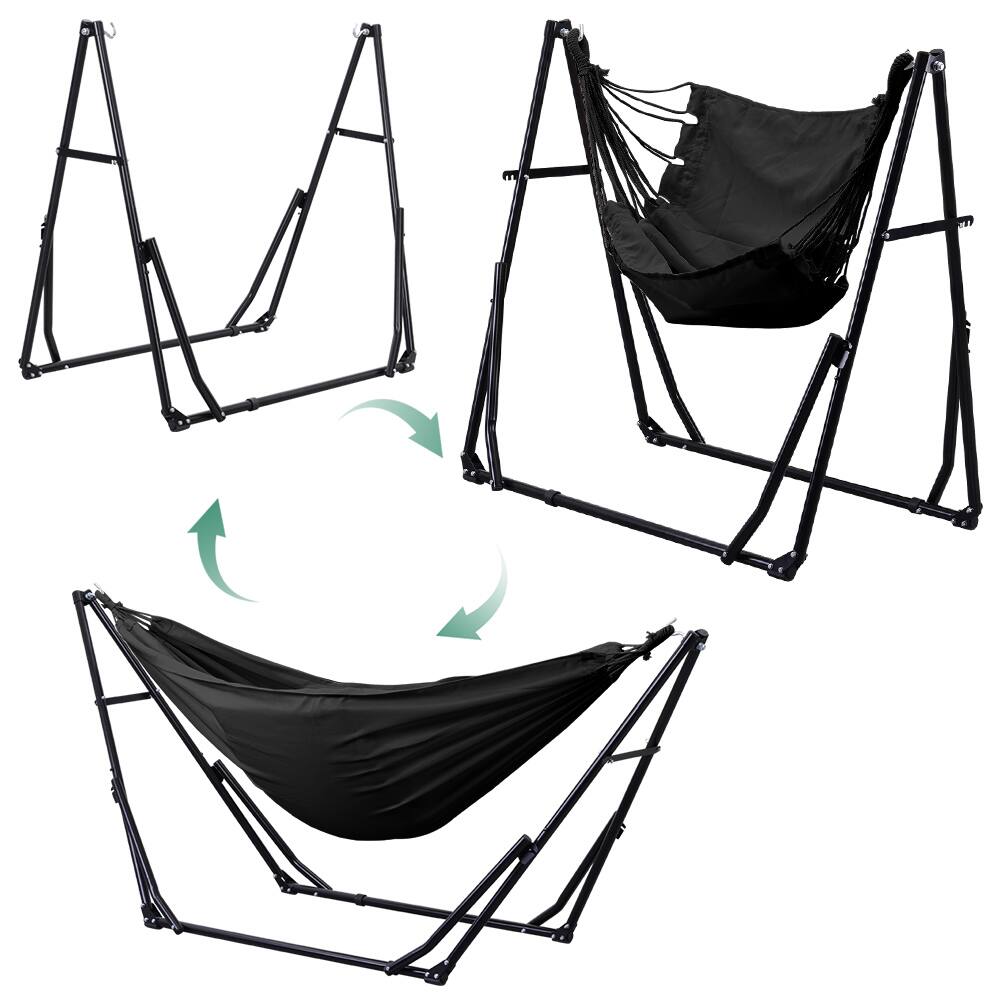 Back. Ainfox - Ainfox 2 in 1 Outdoor Hammock Swing Chair with Portable Heavy Duty Stand - black.