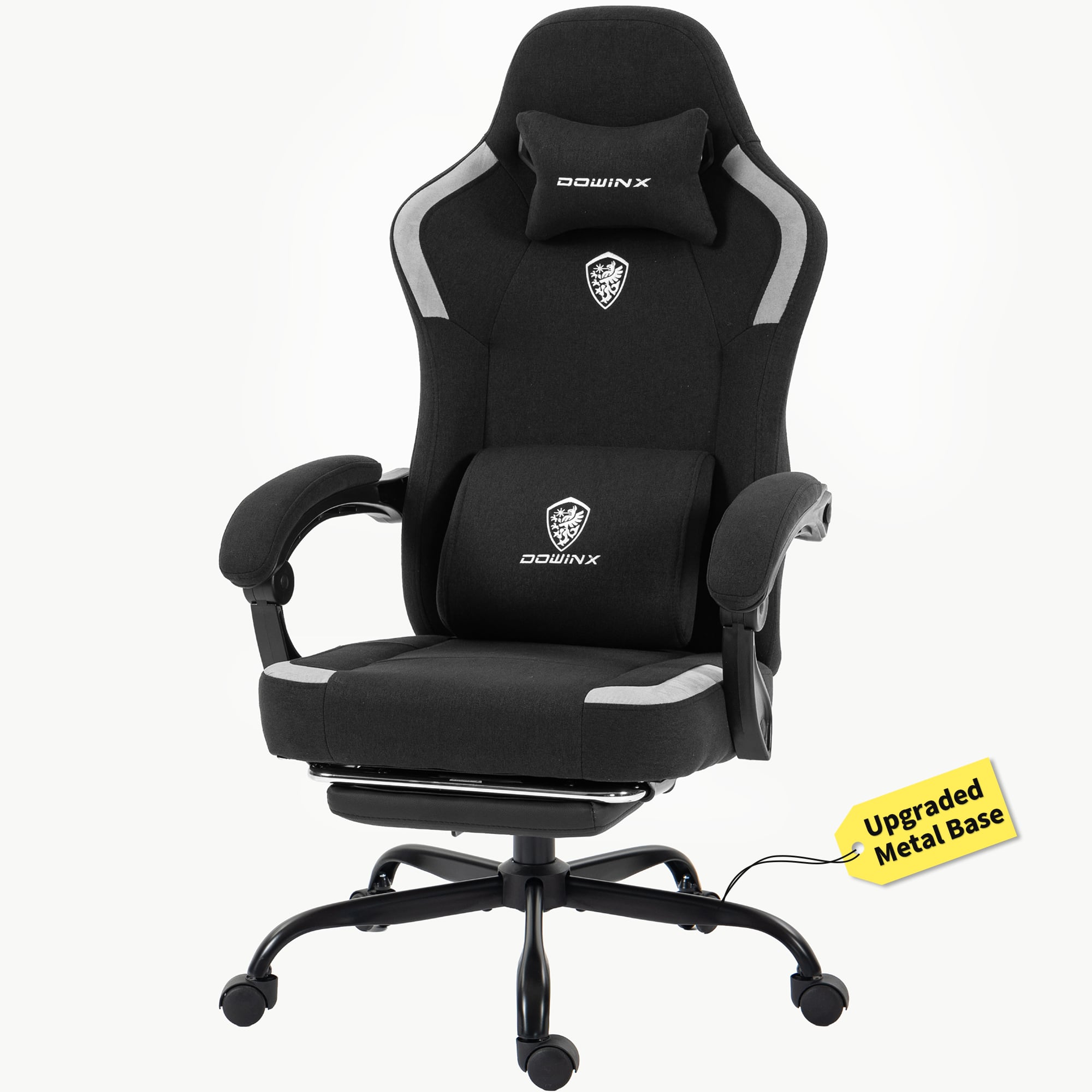 Dowinx - Fabric Gaming Chair Breathable with Retractable Footrest, Ergonomic Office Chair with Lumbar Support and Headrest - Black price history on PriceWatchPro