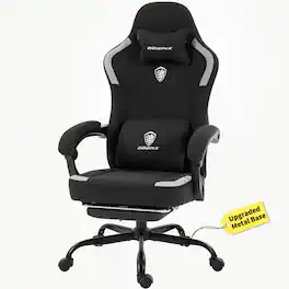 Dowinx - Gaming Chair Fabric Breathable with Retractable Footrest, Ergonomic Office Chair with Lumbar Support and Headrest - Black