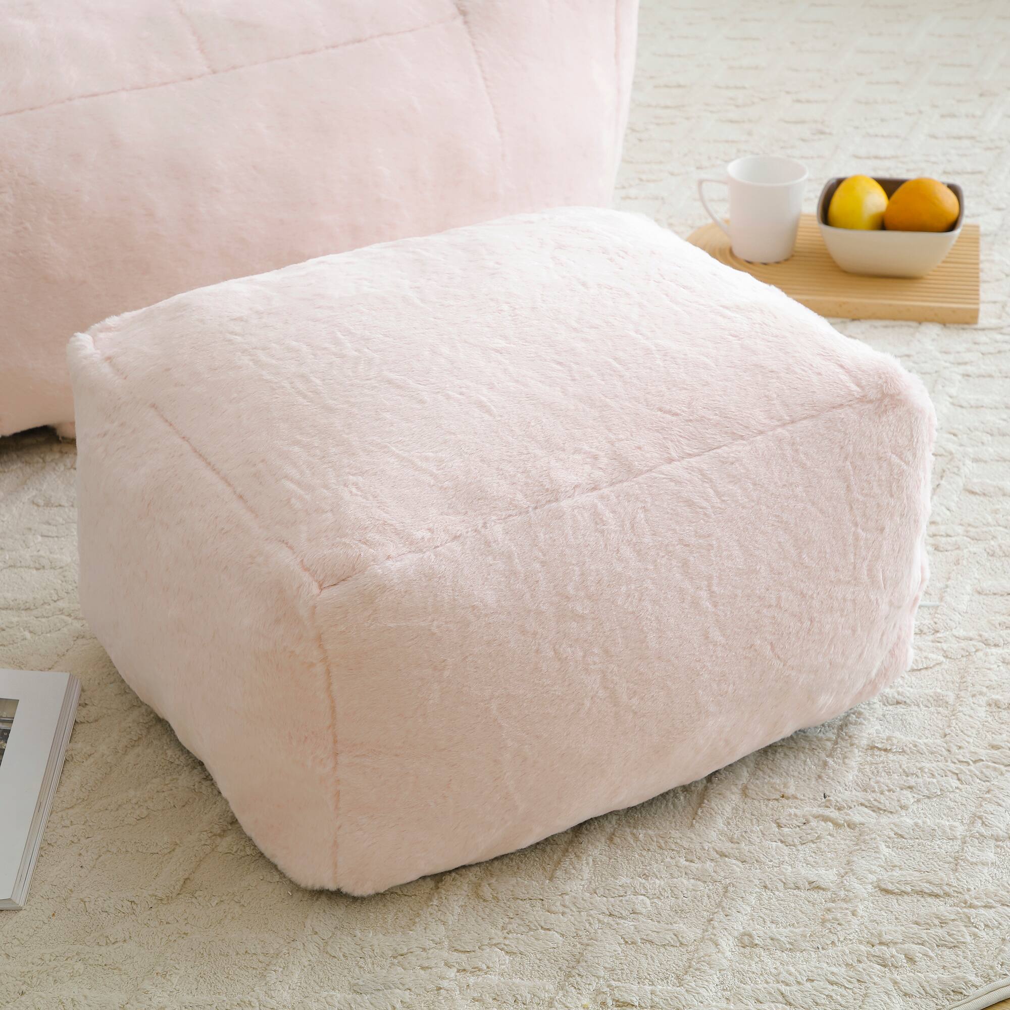 Alt View 5. GOODSILO - Oversized Shell-Shaped Faux Fur Bean Bag Chair with Matching Footstool for Living Room and Bedroom Lounging - Pink.