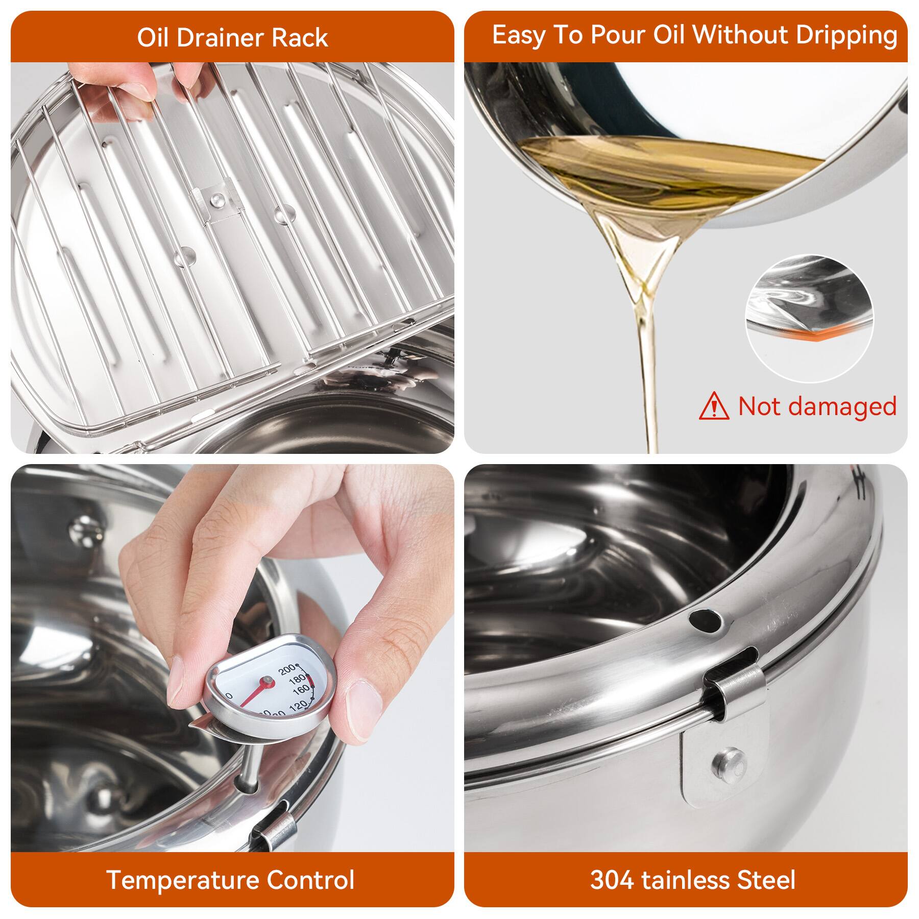 Oil Drainer Rack

Easy To Pour Oil Without Dripping

Not damaged

Temperature Control

304 Stainless Steel