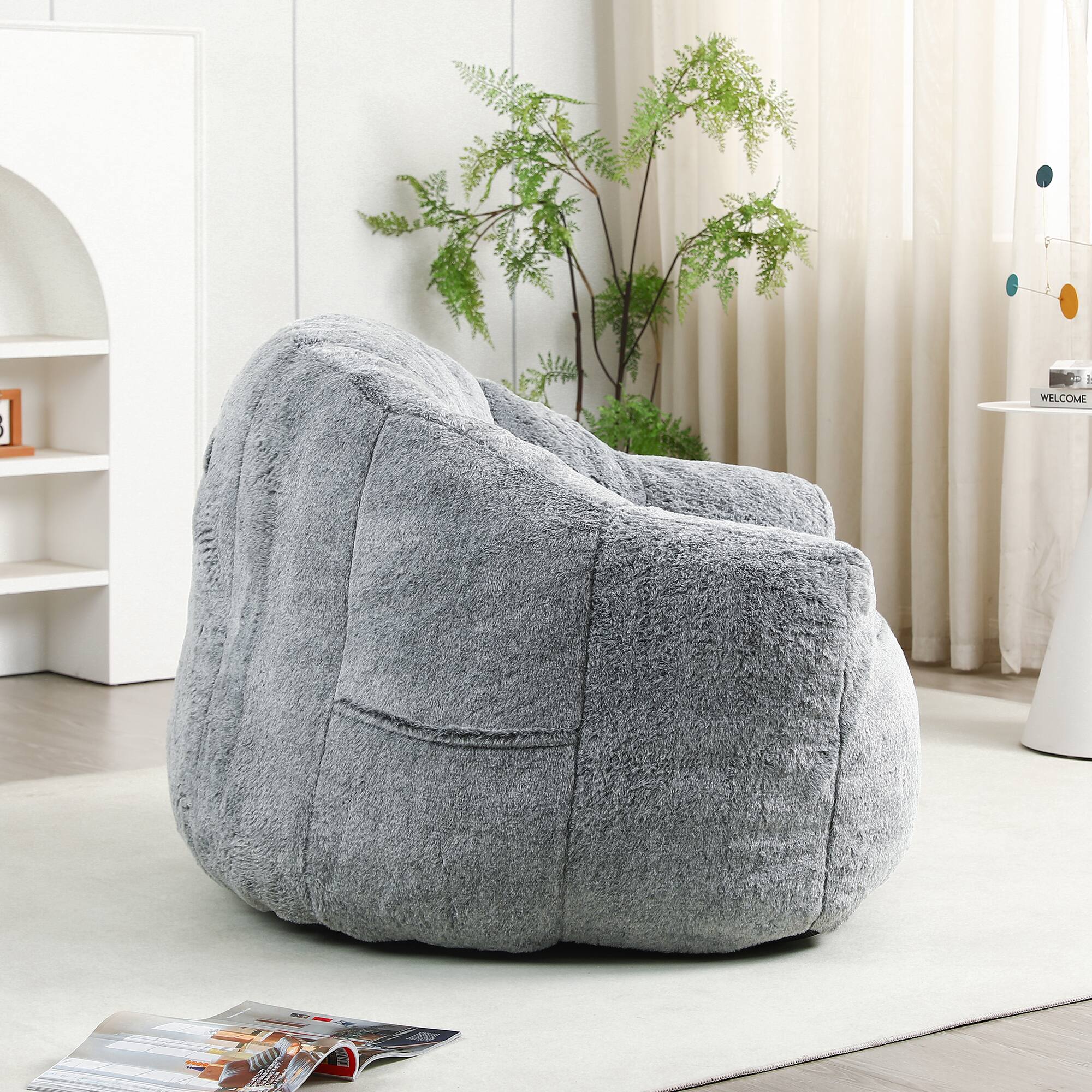 Left. GOODSILO - Bean Bag Sofa Chair with Armrests - Stuffed High-Density Foam, Lazy Comfy Chair for Adults & Kids - Dark Gray.