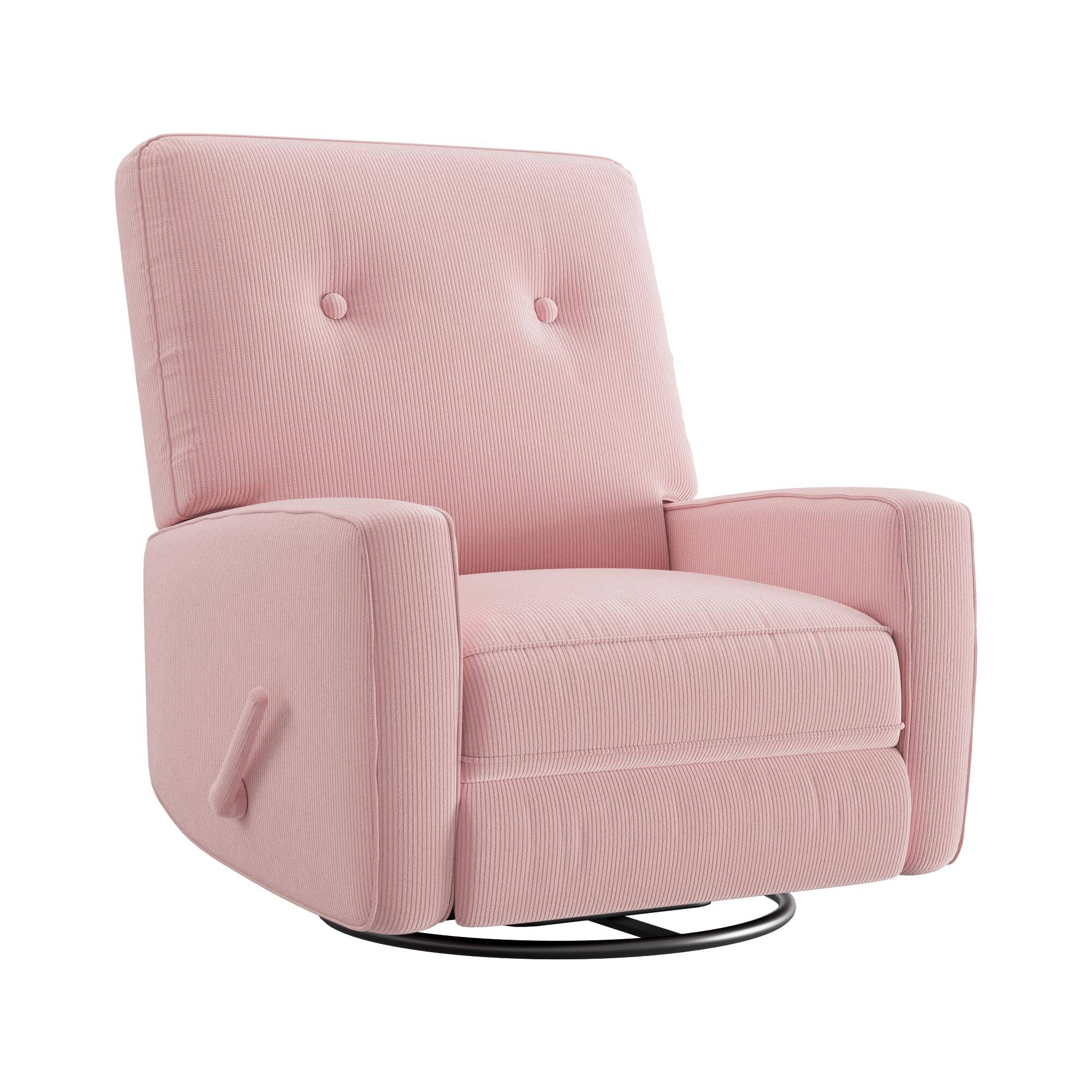 Alt View 4. Jojoka - 360° Swivel Rocker Recliner, Corduroy Mamual Recliner Chair for Nursery, Living Room, Bedroom & Small Spaces - Pink.