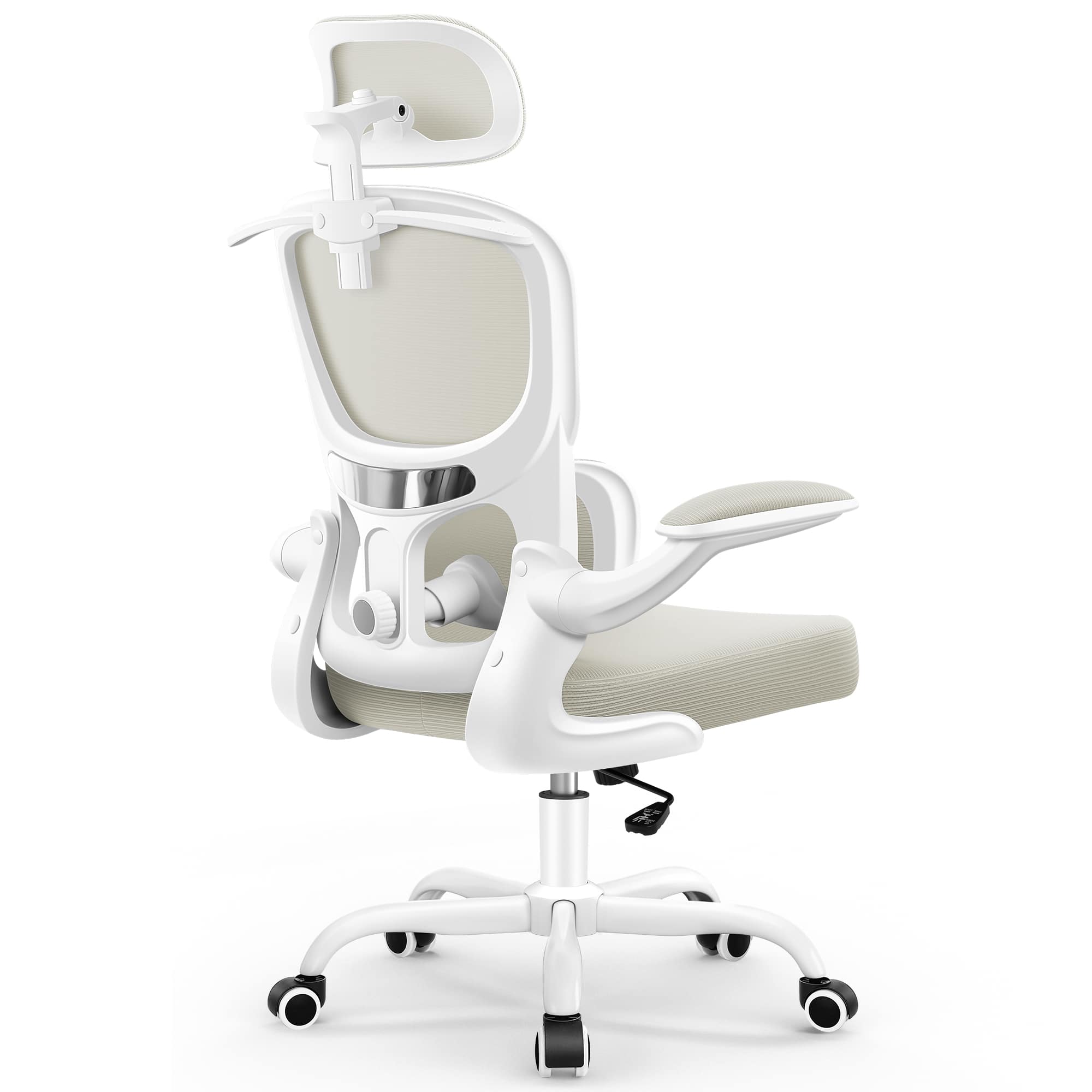 Brick Attic - Ergonomic Office Chair with Adjustable Headrest and Flip-Up Arms, High Back Mesh Desk Chair with Lumbar Support - White