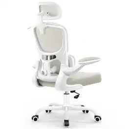 Brick Attic - Ergonomic Office Chair with Adjustable Headrest and Flip-Up Arms, High Back Mesh Desk Chair with Lumbar Support - White