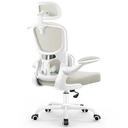 Front. Brick Attic - Ergonomic Office Chair with Adjustable Headrest and Flip-Up Arms, High Back Mesh Desk Chair with Lumbar Support - White.
