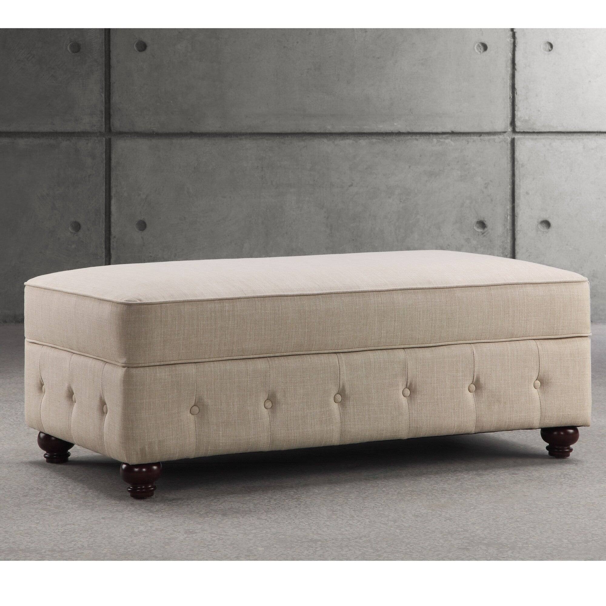 Alt View 1. Boyel Living - Tufted Storage Ottoman with Solid Wood Legs - Beige.
