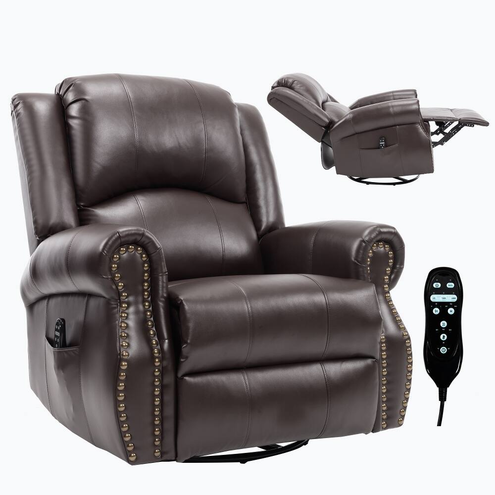 Alt View 4. Ropilly - Ropilly brown massage recliner chair with 360 degree swivel rocker and lumbar heat - Brown.