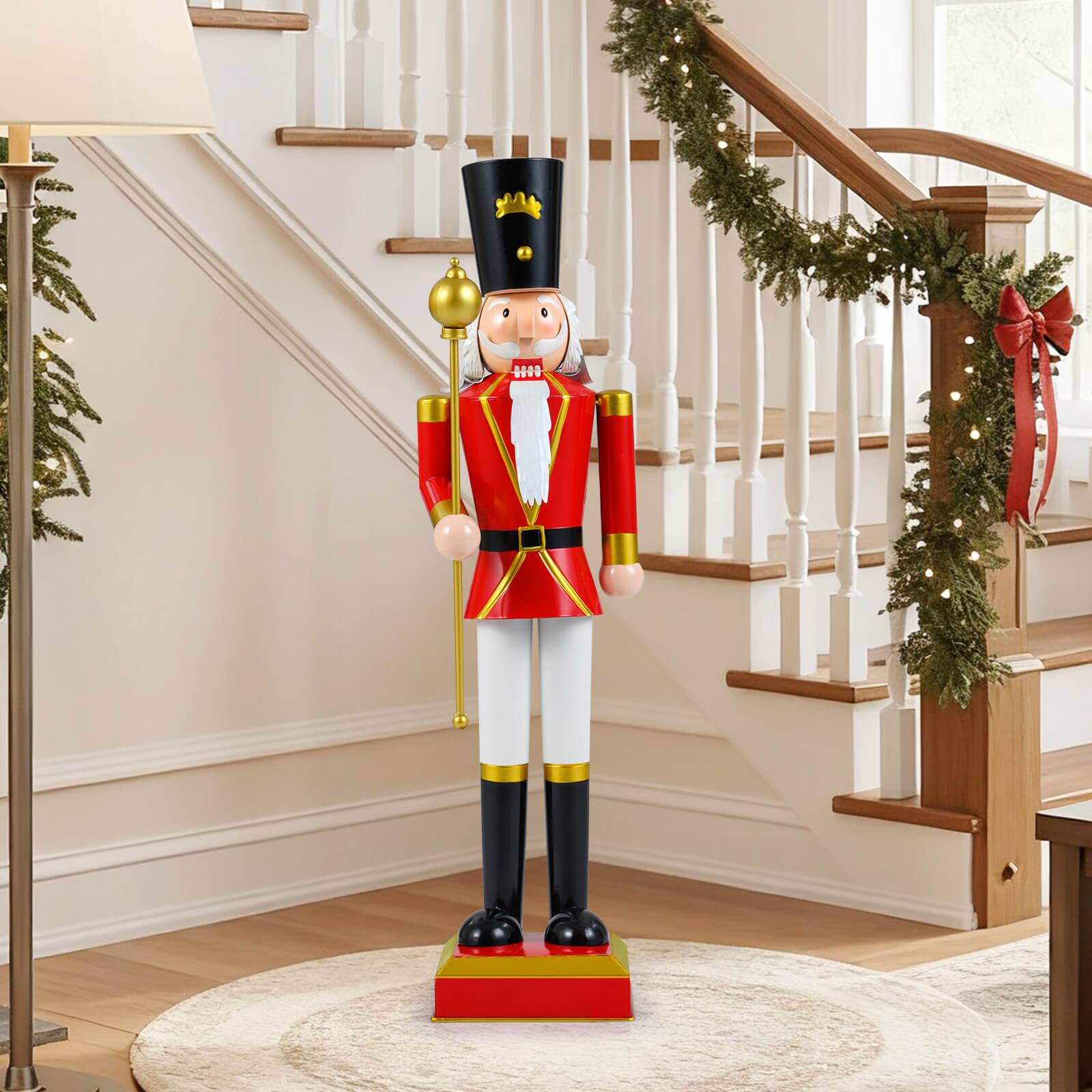Alt View 4. Costway - Costway 32.5" Christmas Nutcracker with High Hat & Beautiful Scepter, Uniform & Boots - Black+Red.