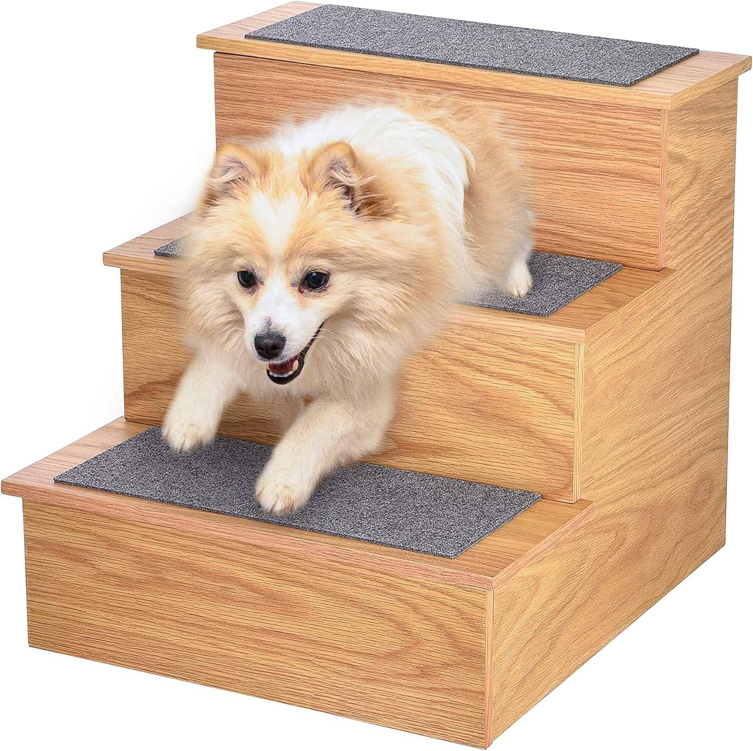 Alt View 7. AdirPet - Portable Dog Ramp Ladder Non-Slip 3-Step Pet Stairs - Medium Oak.