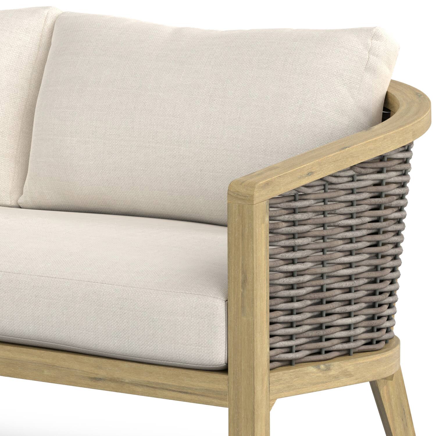 Alt View 7. Simpli Home - Parkside SOLID ACACIA WOOD 70 inch Wide Contemporary Outdoor Sofa in Polyester Fabric, Fully Assembled - Natural.