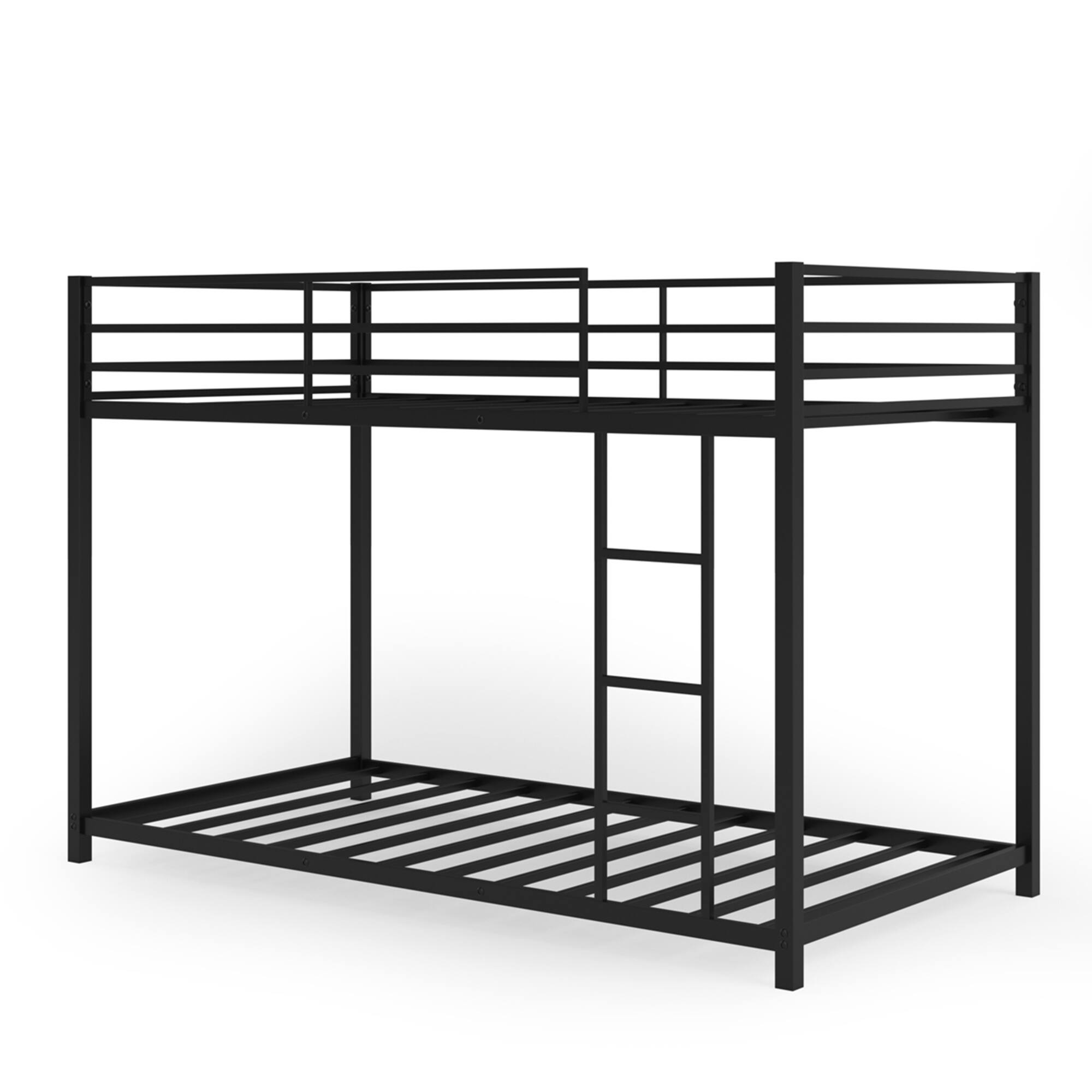 Alt View 9. Gymax - Gymax Twin Over Twin Bunk Bed Metal Platform Bed Frame W/ Guard Rails & Side Ladder - Black.