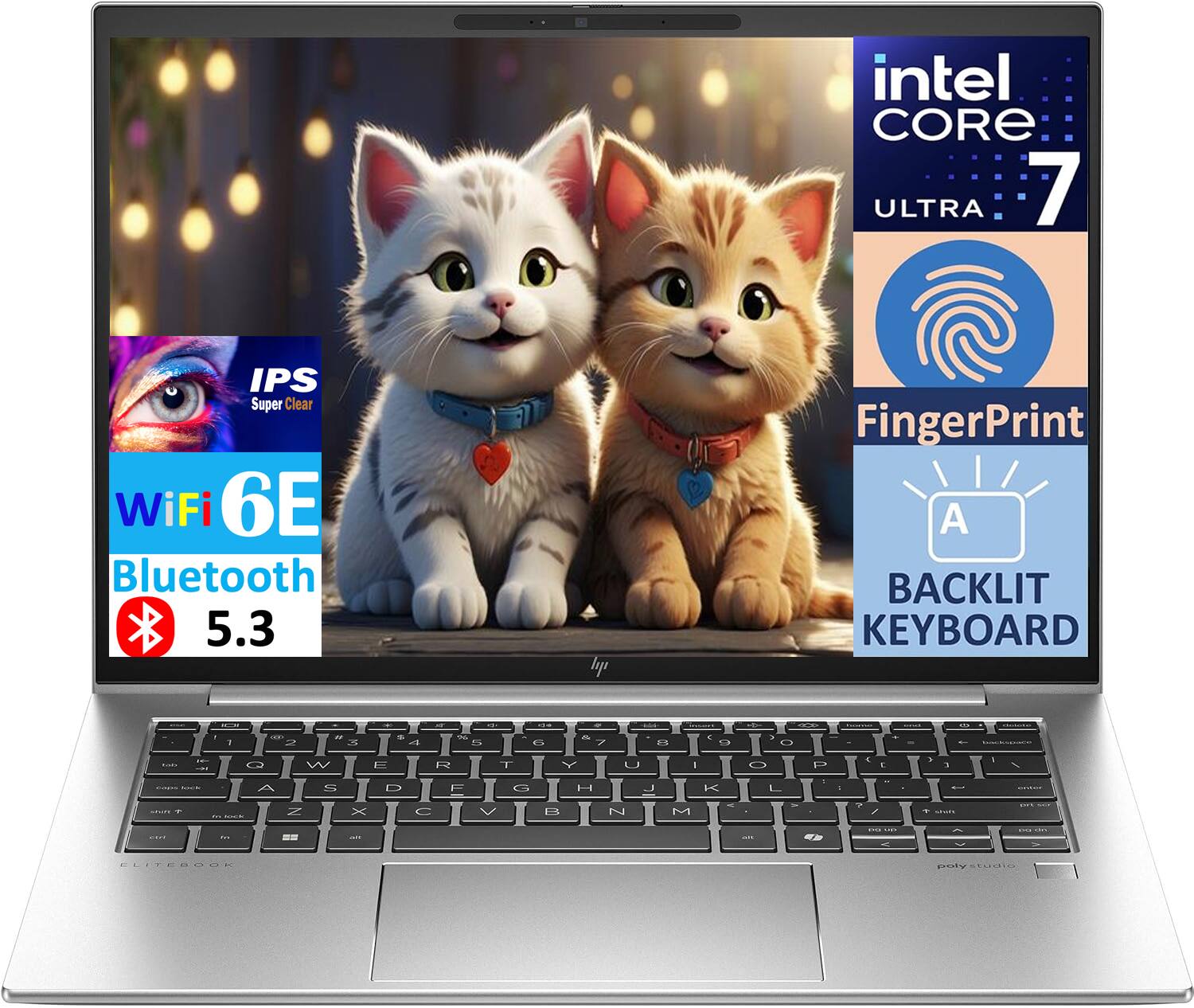 Intel Core Ultra 7  
IPS Super Clear  
WiFi 6E  
Bluetooth 5.3  
Fingerprint  
Backlit Keyboard