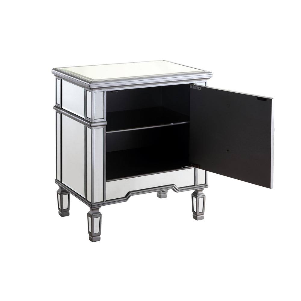 Alt View 2. Elegant Decor - 1 Door Cabinet 24 in. x 16 in. x 27 in. in silver paint - Hand Rubbed Antique Silver.