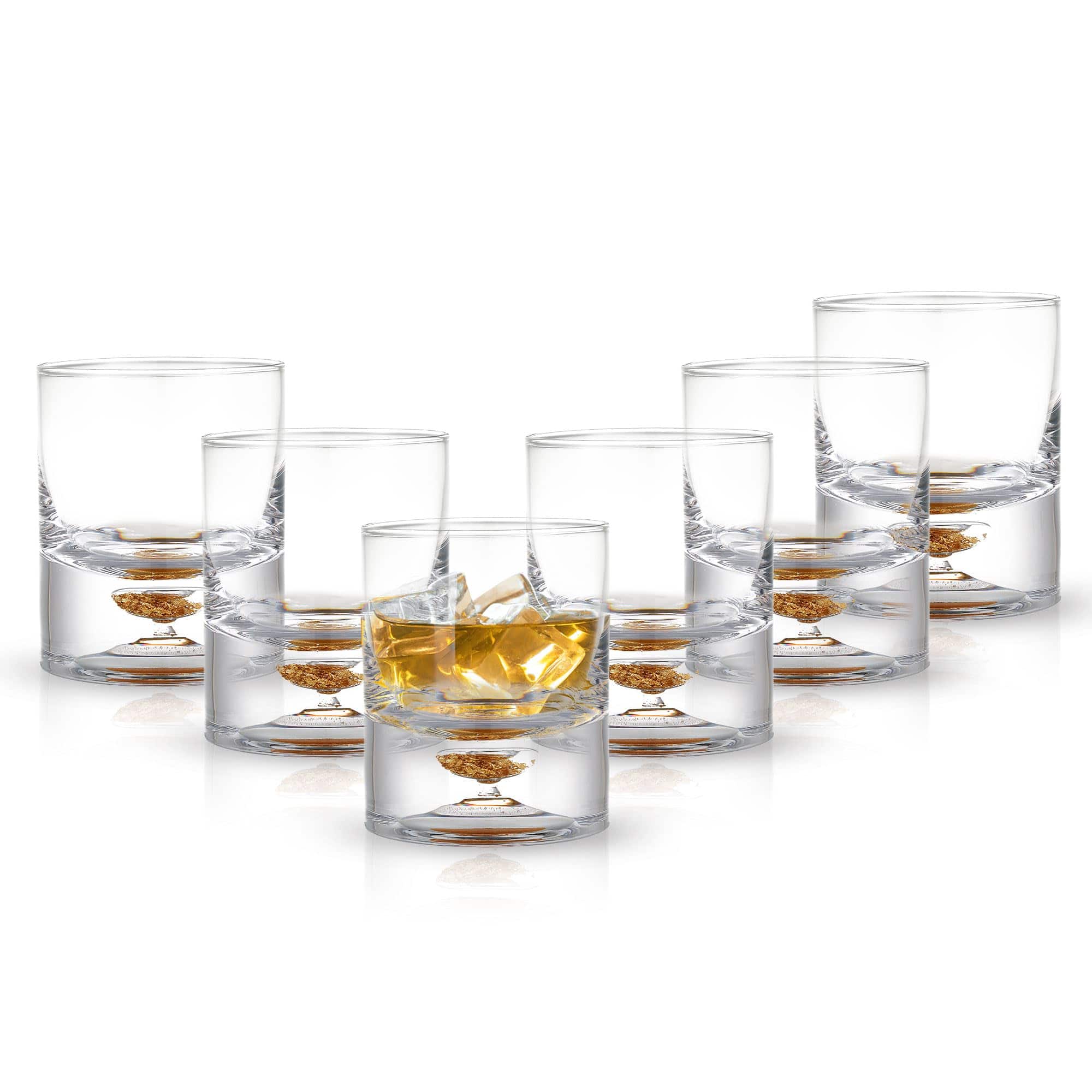 Berkware - Lowball Whiskey Glasses - Old Fashioned Glasses with Gold Flake Design for Wine & Cocktail, 12oz each (Set of 6) - Clear