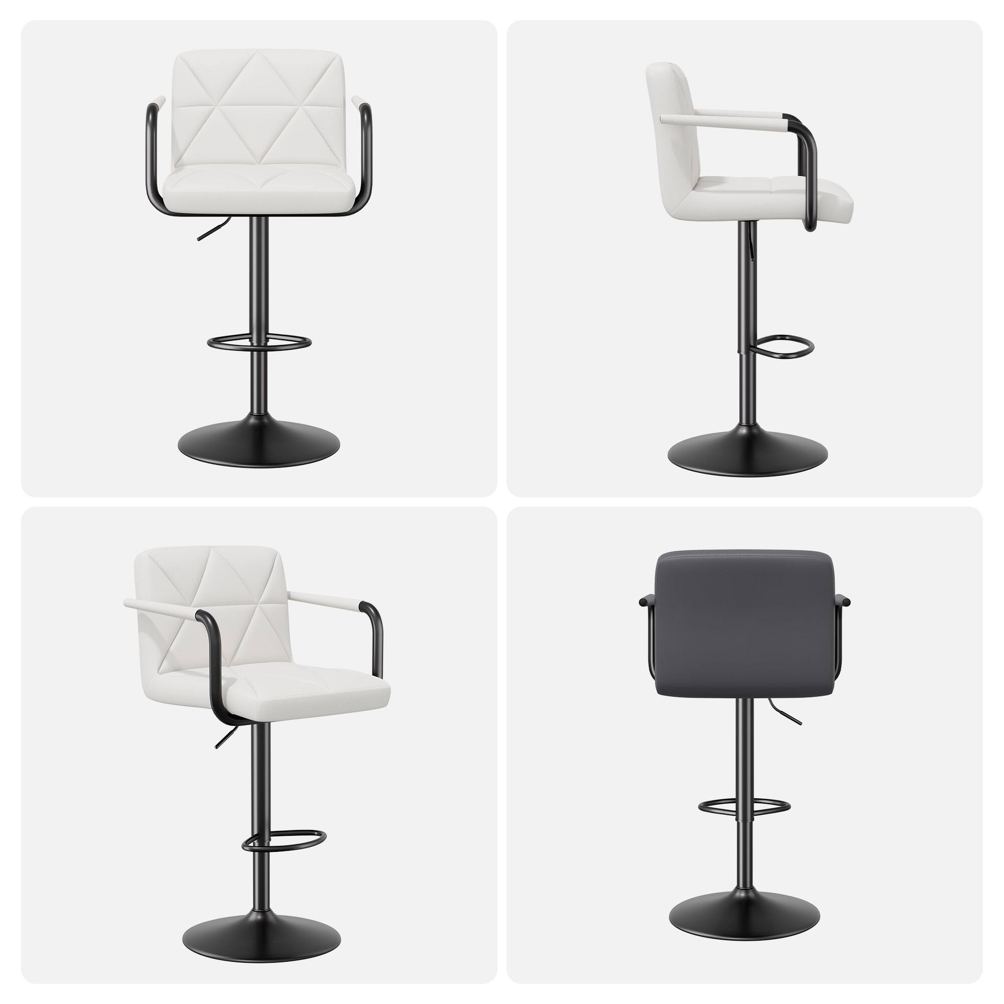 Alt View 5. HTUTWOO - PU Leather Bar Stools Set of 2, Swivel Counter Height Chairs, Airlift Barstools with Back and Arms for Kitchen, Pub - White.