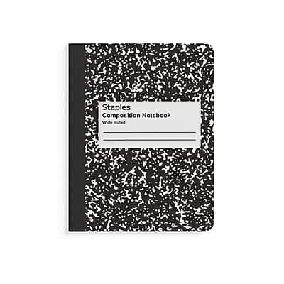 Staples - Composition Notebooks, 7.5" x 9.75", Wide Ruled, 100 Sheets, 4/Pack - White Marble