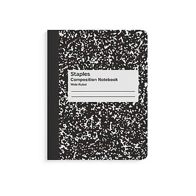 Staples - Composition Notebooks, 7.5" x 9.75", Wide Ruled, 100 Sheets/White Marble, 4/Pack - Black