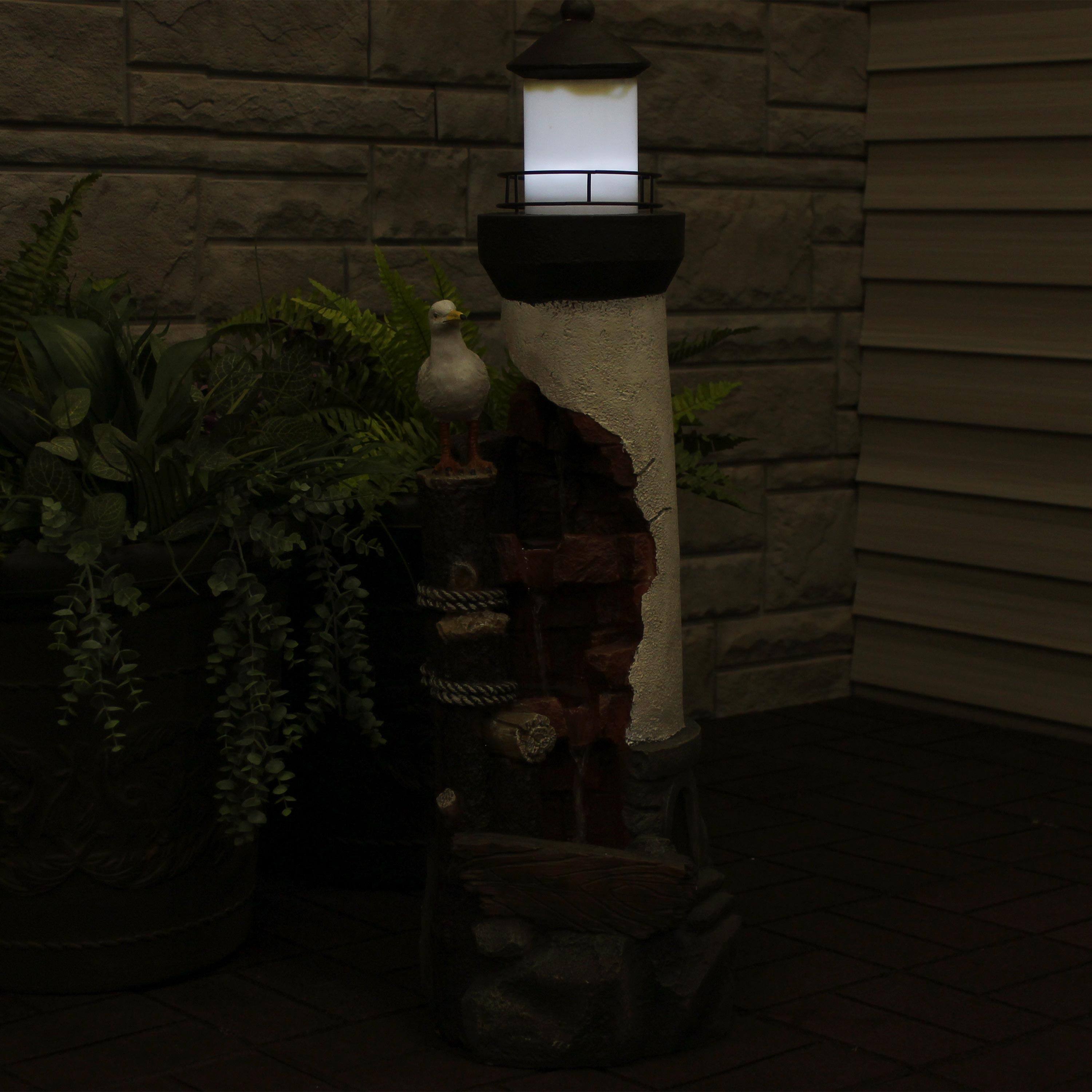 Alt View 4. Sunnydaze - Gull's Cove Lighthouse Water Fountain with LED Lights - 36 in - White.