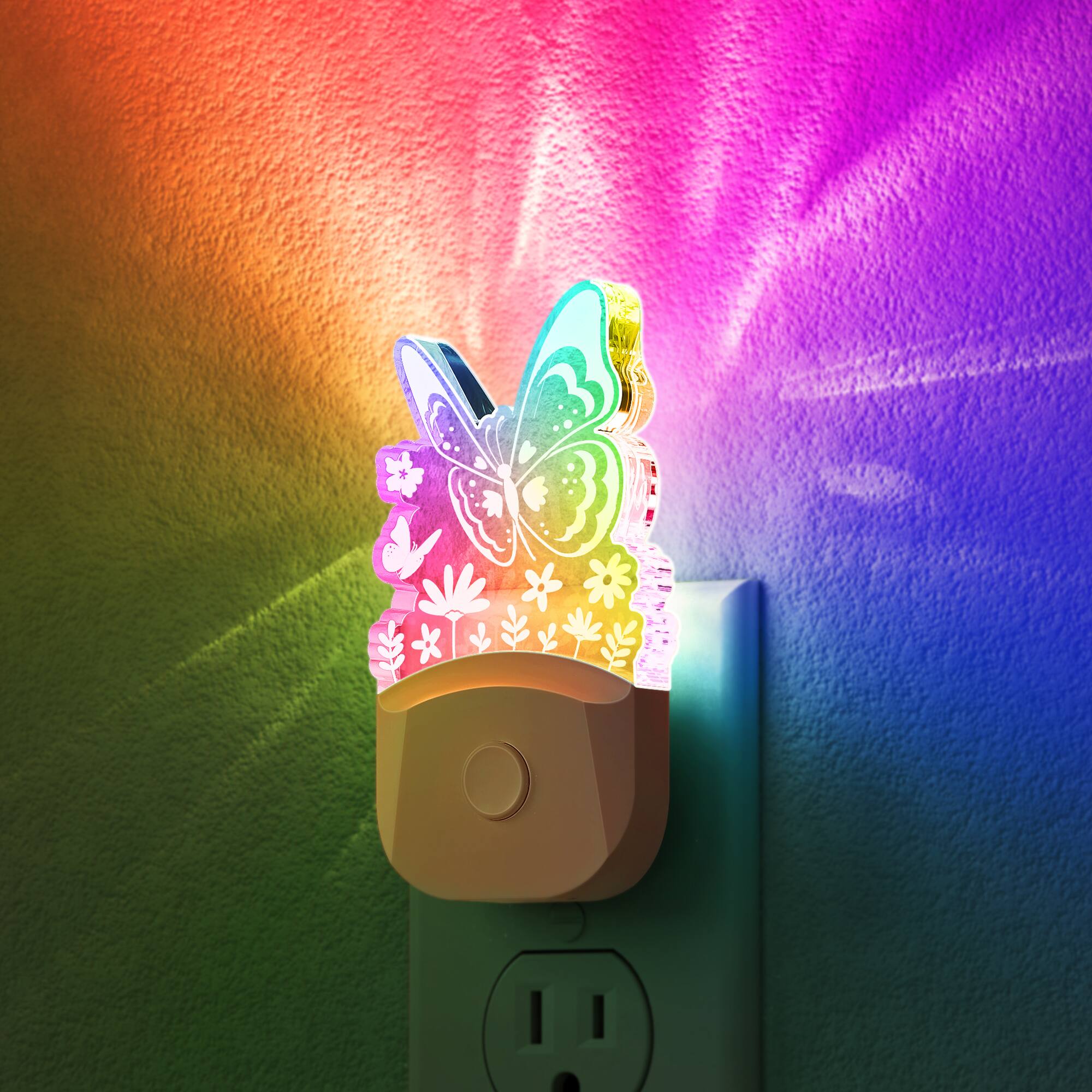 Left. Jandcase - JANDCASE 0.5W Plug-in Night Light, RGB Color Changing, Butterfly Acrylic Design, Color Memory, Dusk-to-Dawn Sensor - Pink.