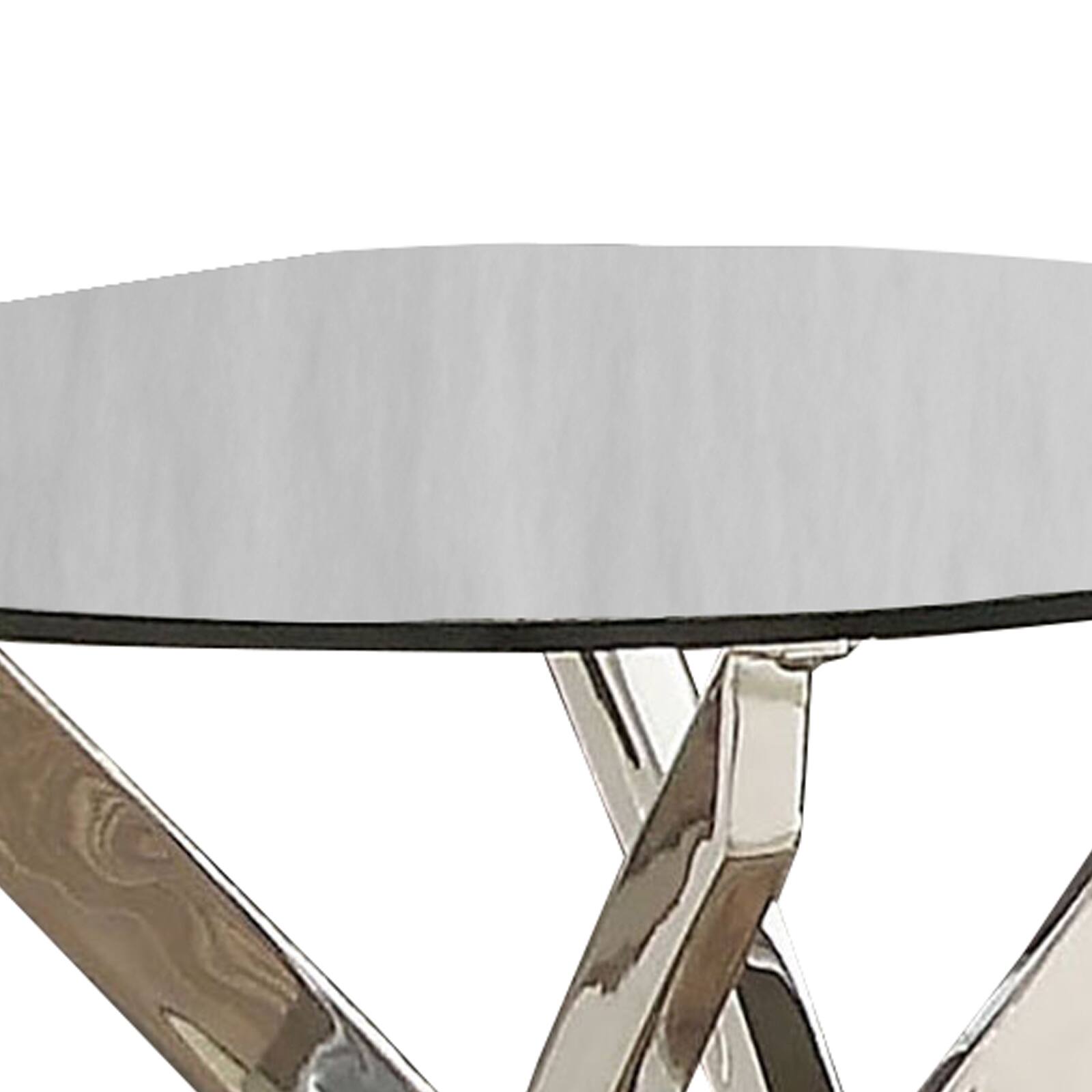 Alt View 3. Manhattan Lane - Round Glass Top End Table with Criss Cross Metal Base - Silver and clear.