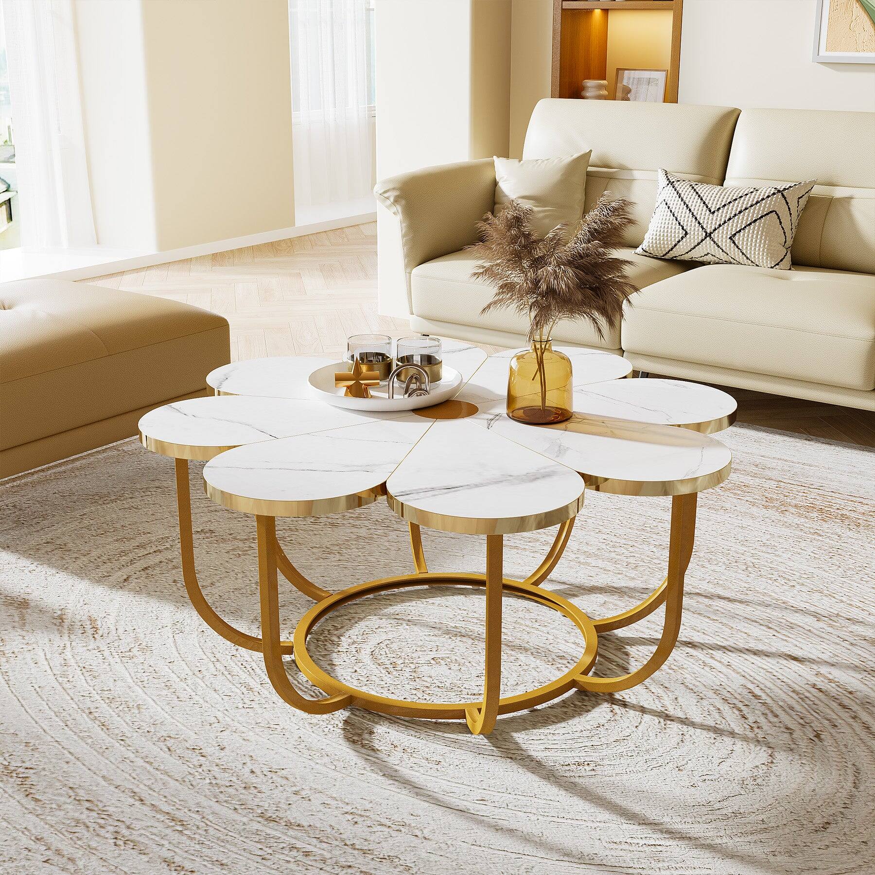 Alt View 2. Tribesigns - Modern Coffee Table with Metal Frame and Adjustable Feet for Books, Drinks and Everyday Essentials - White.