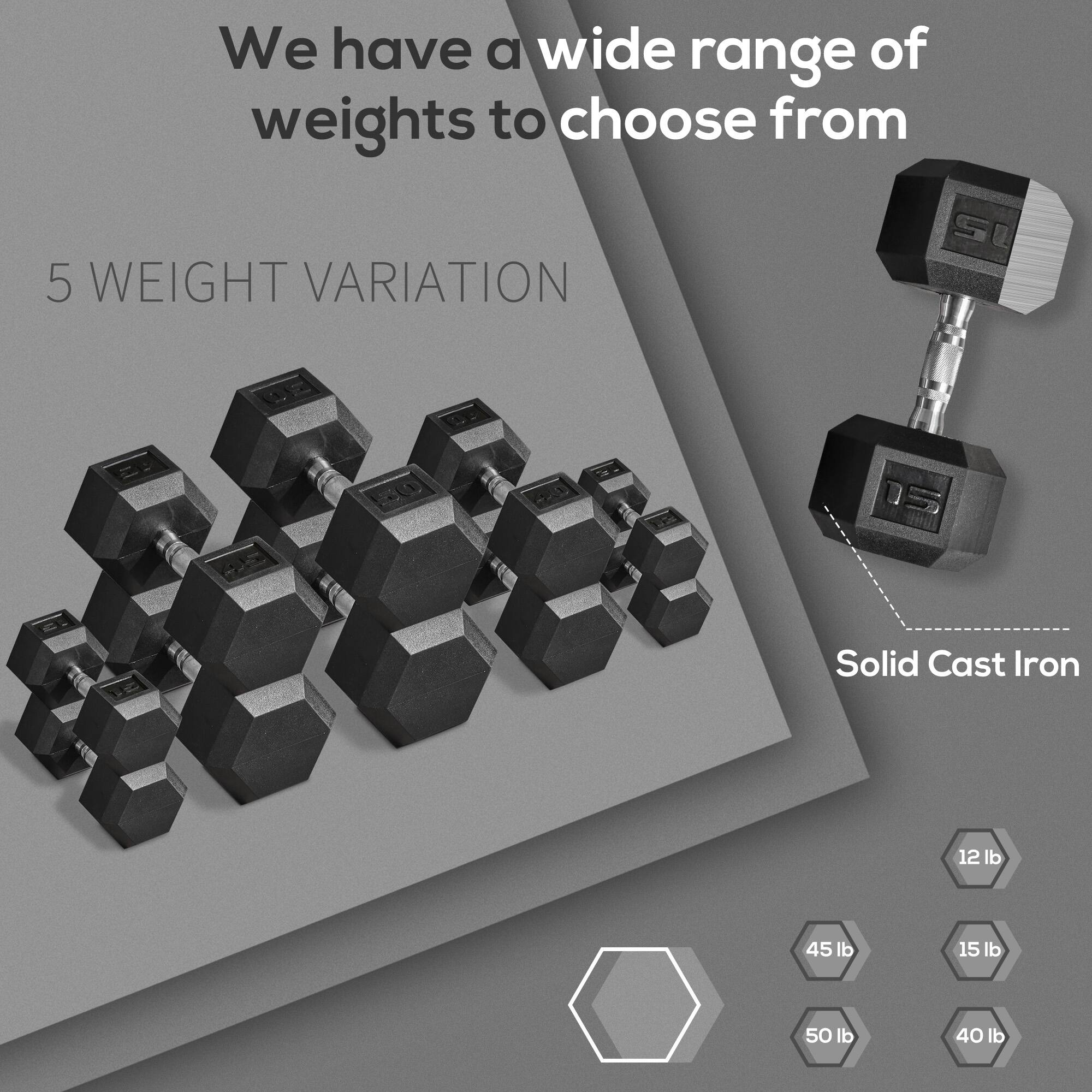 We have a wide range of weights to choose from

5 WEIGHT VARIATION

Solid Cast Iron

12 lb  
45 lb  
15 lb  
50 lb  
40 lb