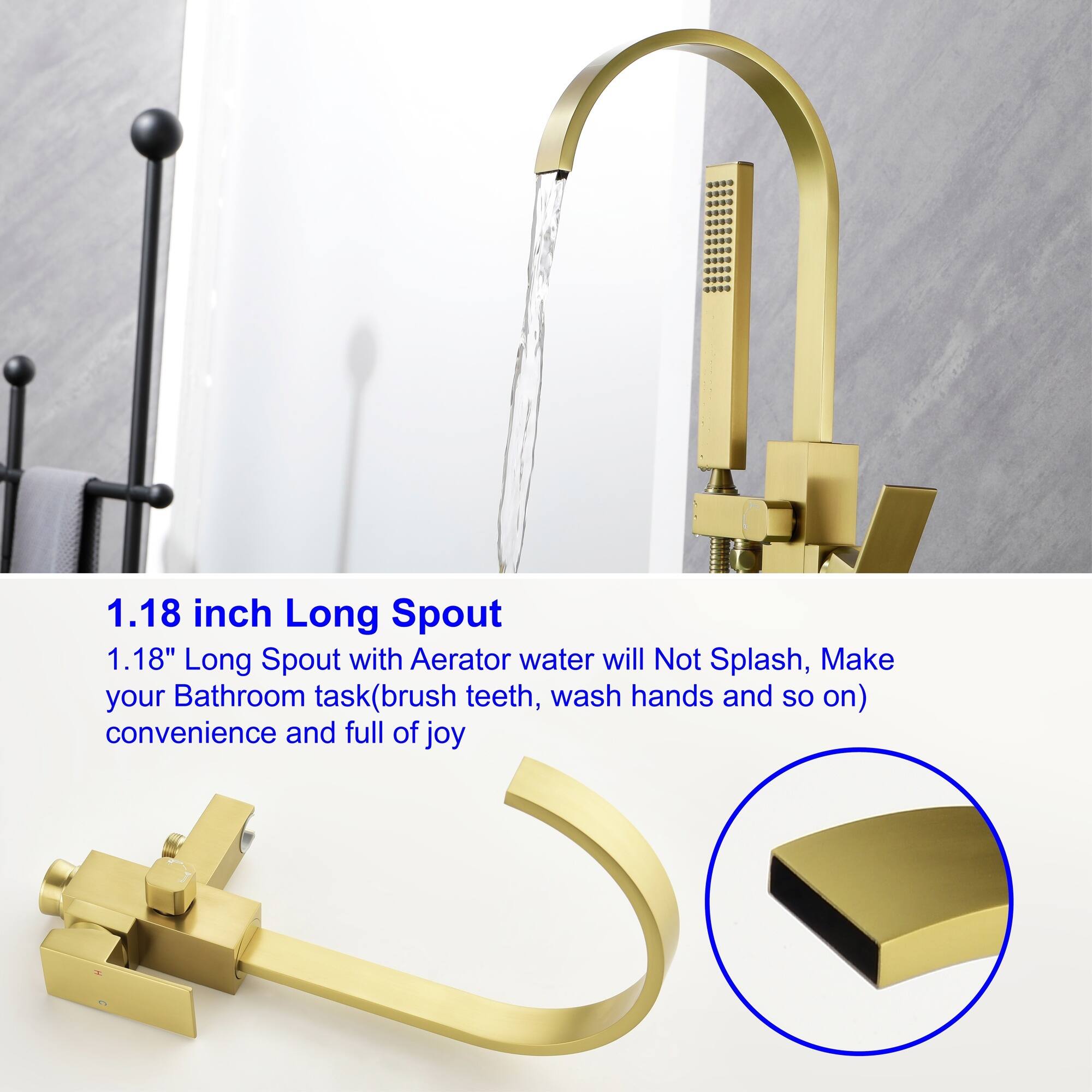 1.18 inch Long Spout  
1.18" Long Spout with Aerator water will Not Splash, Make your Bathroom task (brush teeth, wash hands and so on) convenience and full of joy