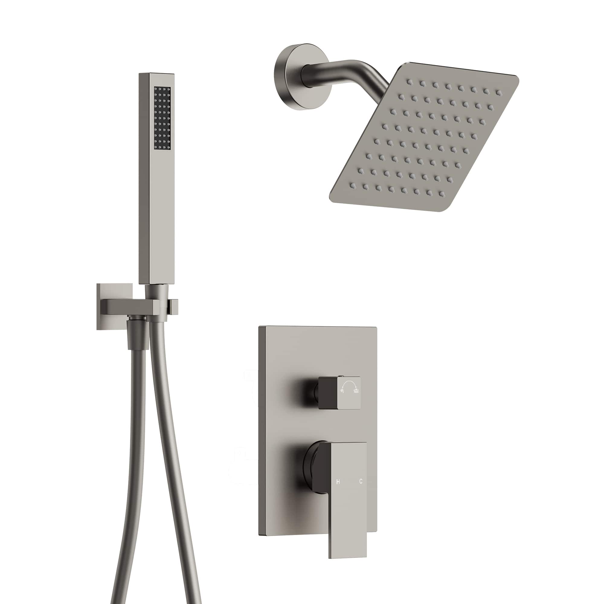 GRANDJOY - 10" Rain Shower System with Handheld Shower Head and Single Handle Mixer Valve - Brushed Nickel