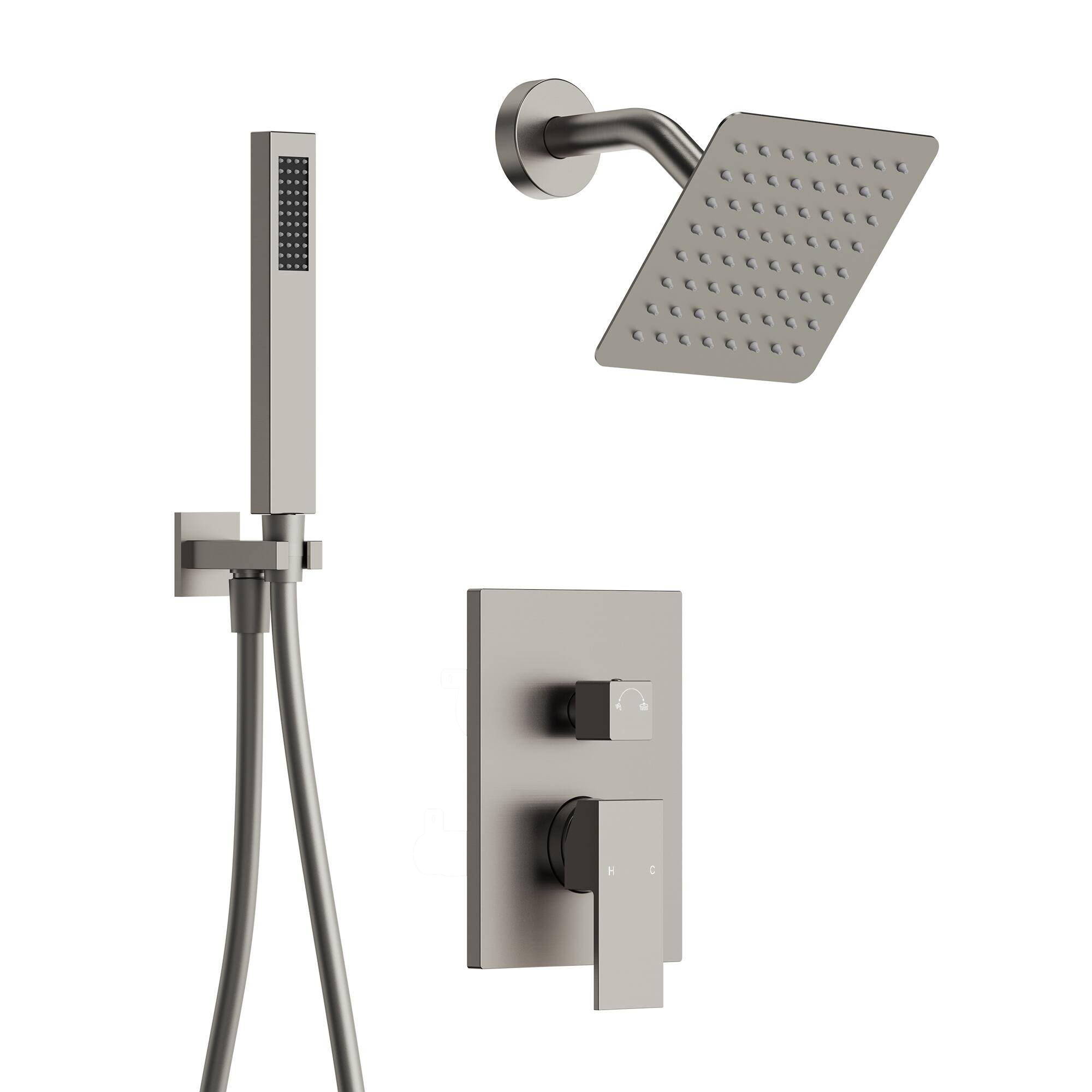 GRANDJOY - 10" Rain Shower System with Handheld Shower Head and Single Handle Mixer Valve - Brushed Nickel