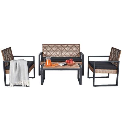 Front. Ecooso - 4-Piece Outdoor Patio Set with Acacia Wood Table Top - Light Brown.