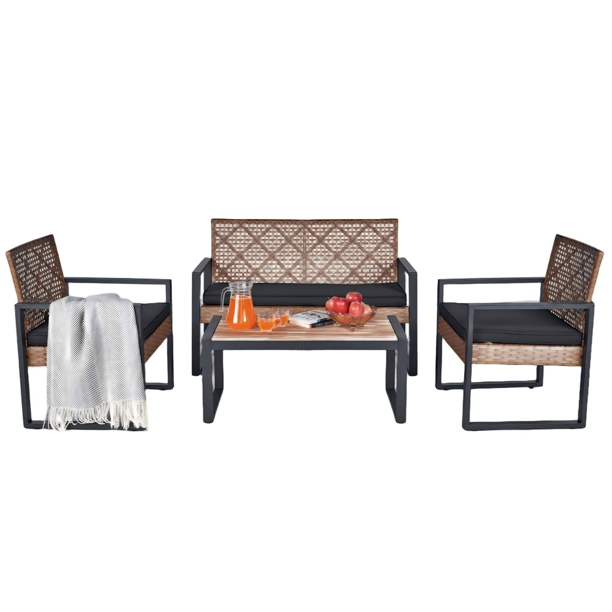 Ecooso - 4-Piece Outdoor Patio Set with Acacia Wood Table Top - Light Brown
