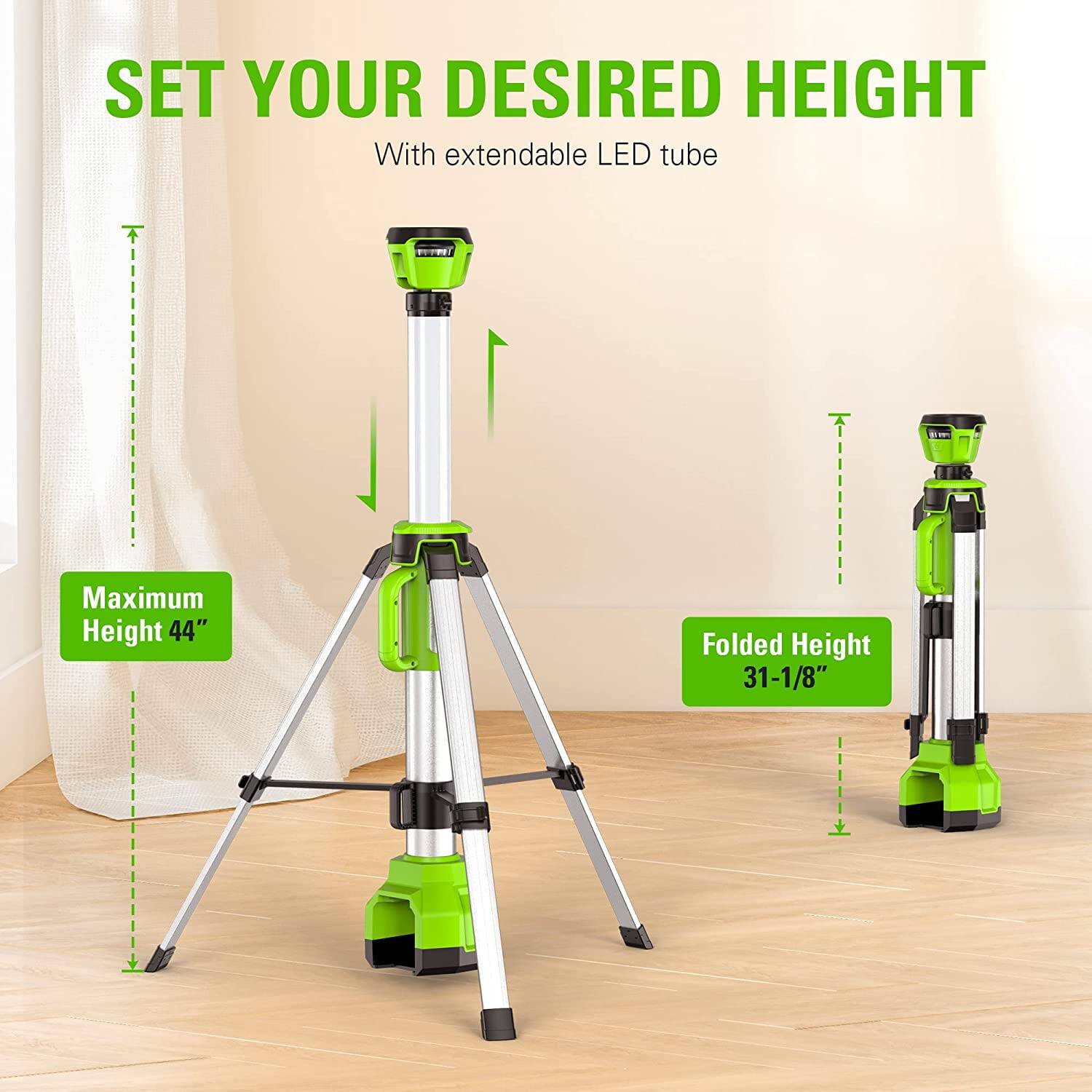 SET YOUR DESIRED HEIGHT  
With extendable LED tube  

Maximum Height 44"  
Folded Height 31-1/8"