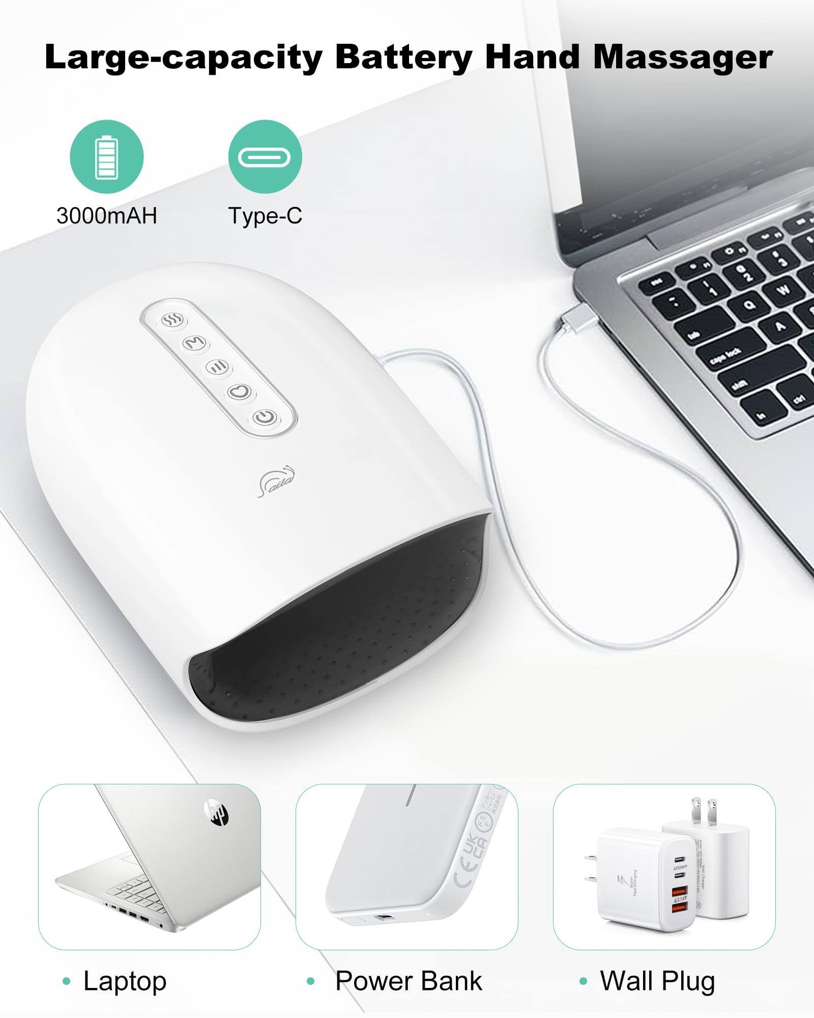 Large-capacity Battery Hand Massager

- 3000mAh
- Type-C

- Laptop
- Power Bank
- Wall Plug