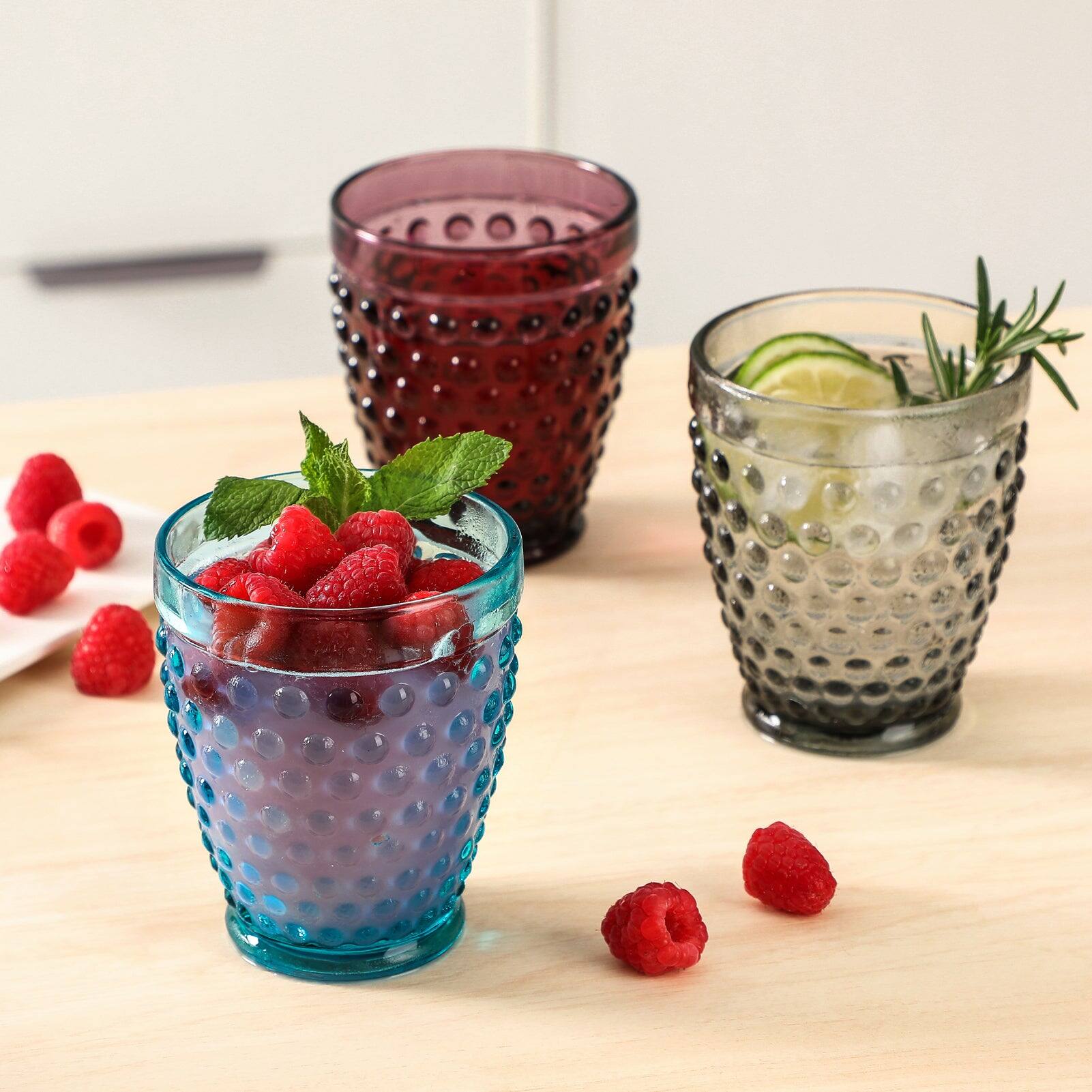 Angle. BreeBe - Hobnail Colorful Old Fashioned Iced Beverage Glass 10.25 oz. set of 6 - Multi.
