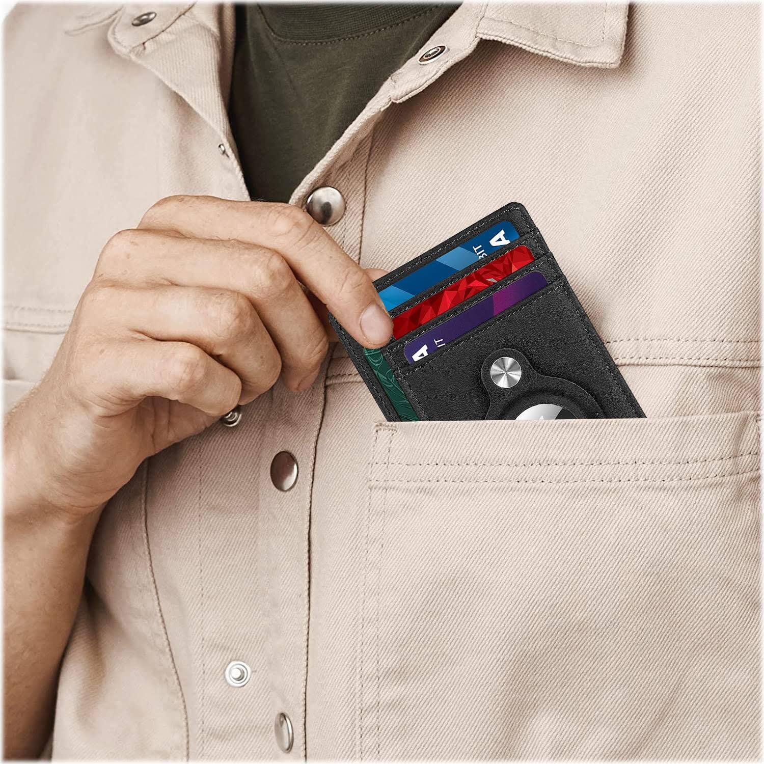 Alt View 14. SaharaCase - Slim Genuine Leather Wallet Case for Apple AirTag - Black.