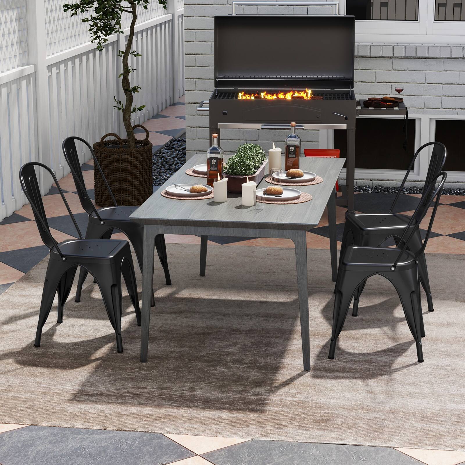 Alt View 7. Gymax - Gymax Tolix Style Metal Dining Chairs Set of 4 w/ Removable Backrest for Dining Room - Black.