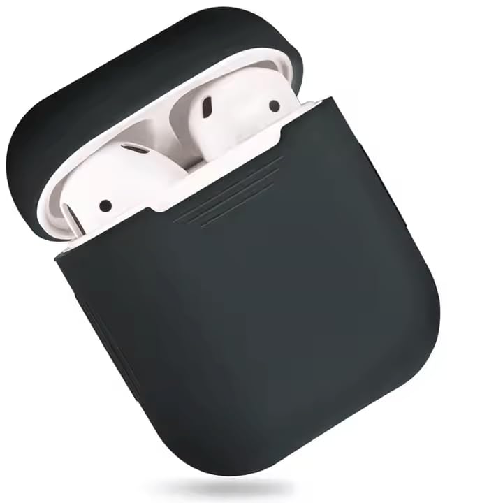 Back. RadEnergy - Shungite Silicone Cover for AirPods 4th Gen with Keychain - Black.