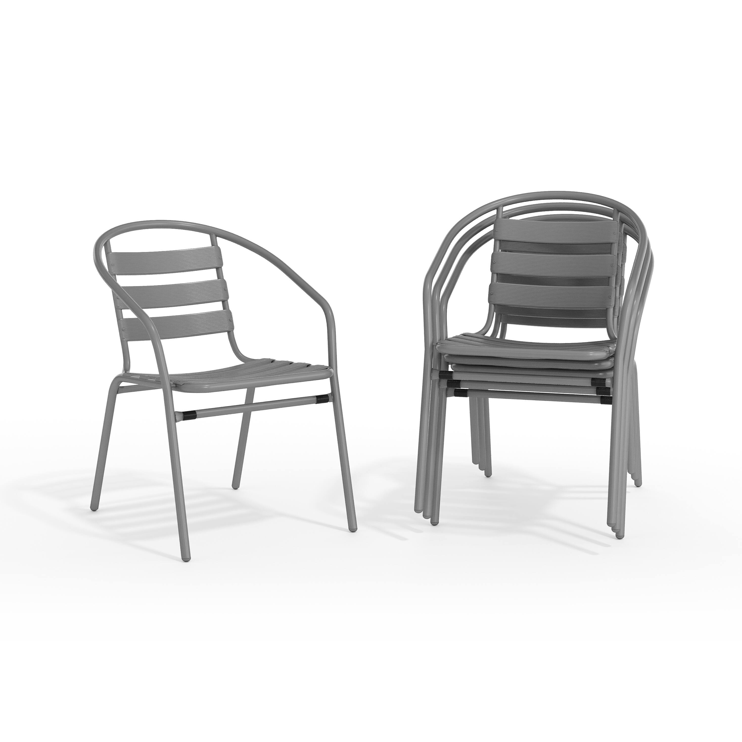 Alt View 10. Emma + Oliver - 4 Pack Metal Restaurant Stack Chair with Aluminum Slats - Silver.