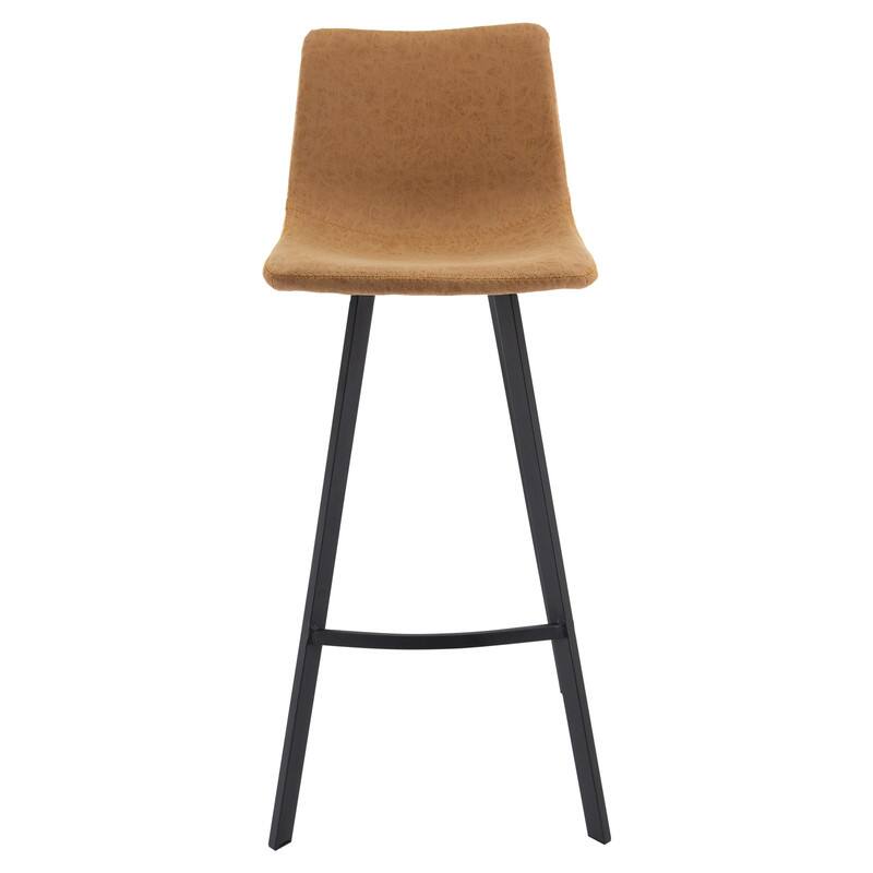 Left. LeisureMod - Elland 2 Pcs Modern Upholstered Leather Bar Stool with Iron Legs and Footrest, Counter Height Dining Stool - Light Brown.