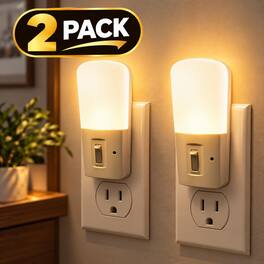 Jandcase - 2-Pack 1W Plug-in Night Light, 3000K Warm Glow, Vertical Design with Slide Dimmer, Dusk-to-Dawn Sensor - White