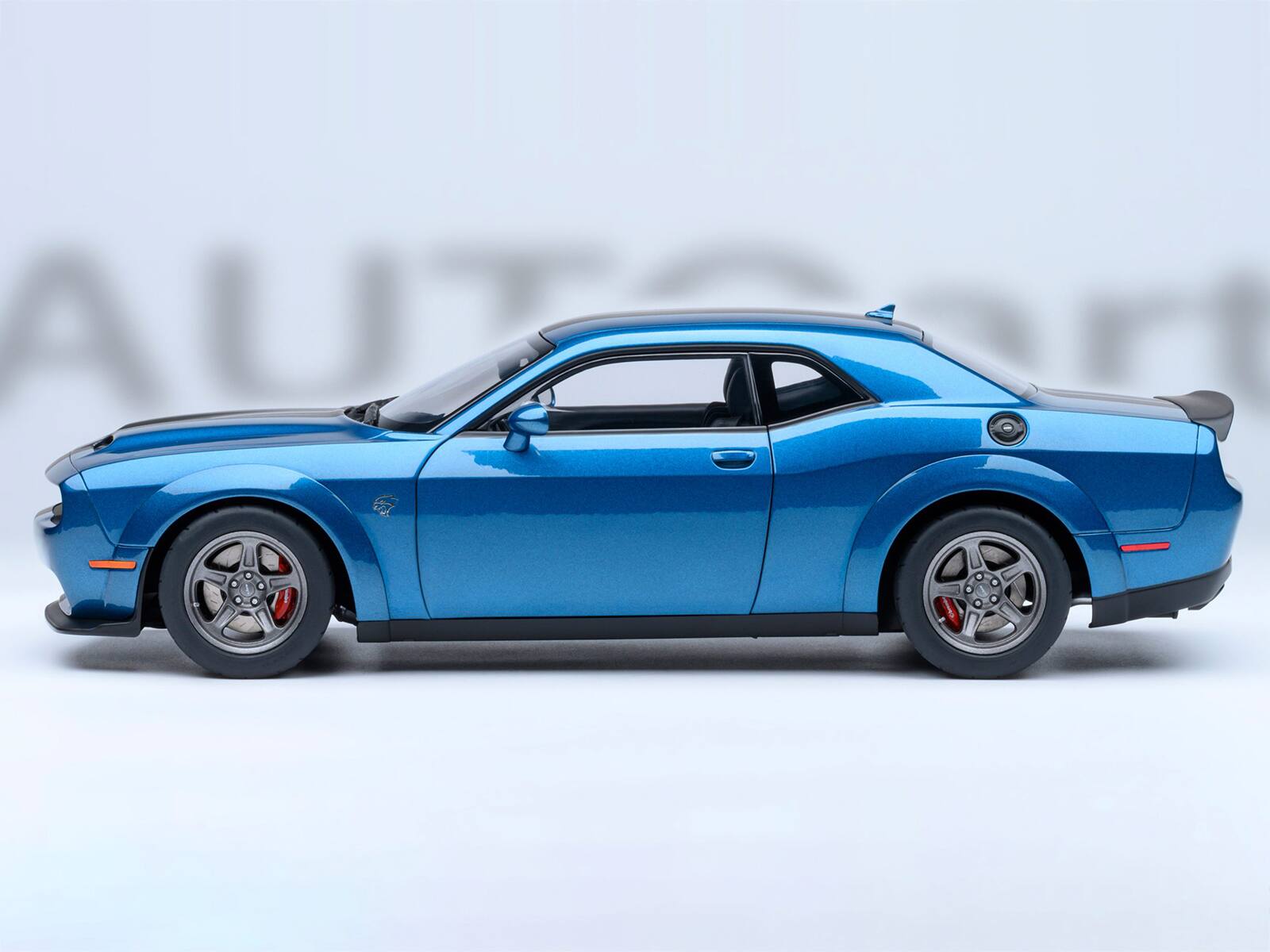 Alt View 7. Autoart - 2023 Dodge Challenger SRT Super Stock Frostbite Blue Metallic with Carbon Stripes 1/18 Model Car by Autoart.