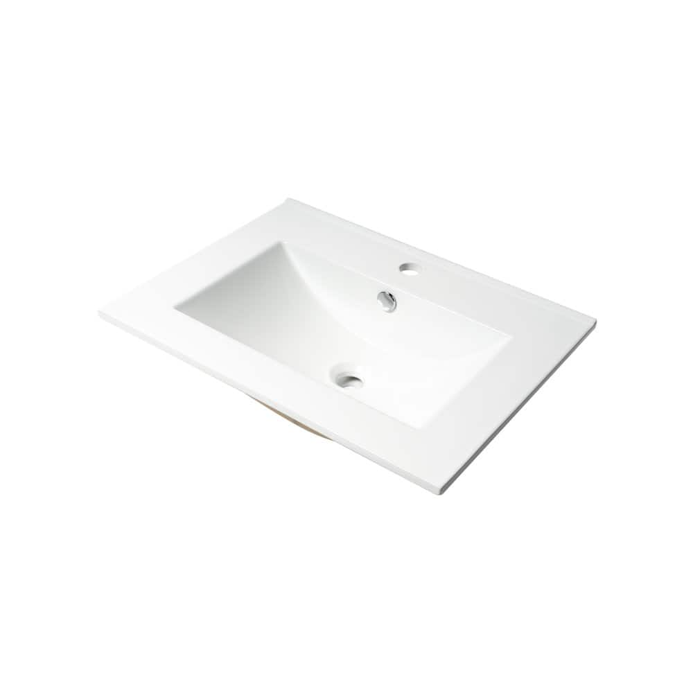 Alfi - 25" Rectangular Drop In Ceramic Sink with Faucet Hole - White
