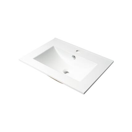Front. Alfi - White 25" Rectangular Drop In Ceramic Sink with Faucet Hole - White.