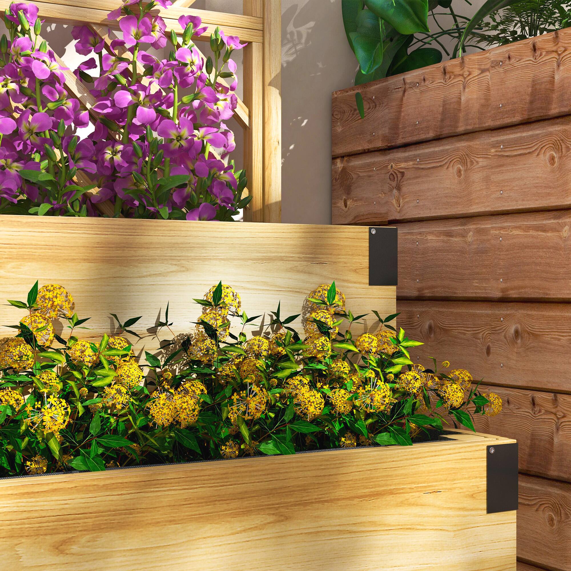 Alt View 7. Outsunny - Raised Garden Bed with Trellis, 2 Tier Wooden Elevated Planter Box with Legs and Metal Corners for Vegetables, Flowers - Natural Wood.
