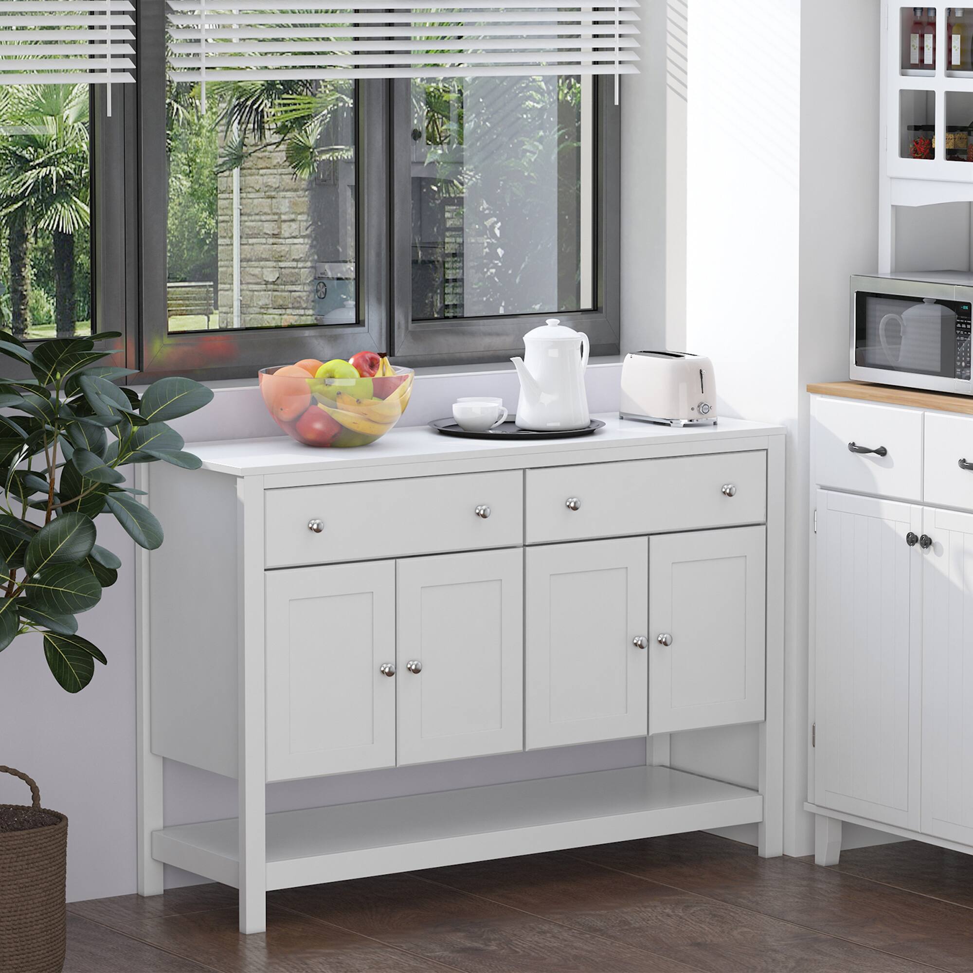 Alt View 1. Homcom - 47" Coffee Bar Cabinet, Accent Sideboard Buffet Kitchen Cabinet with Adjustable Shelves and Drawers for Living Room - White.
