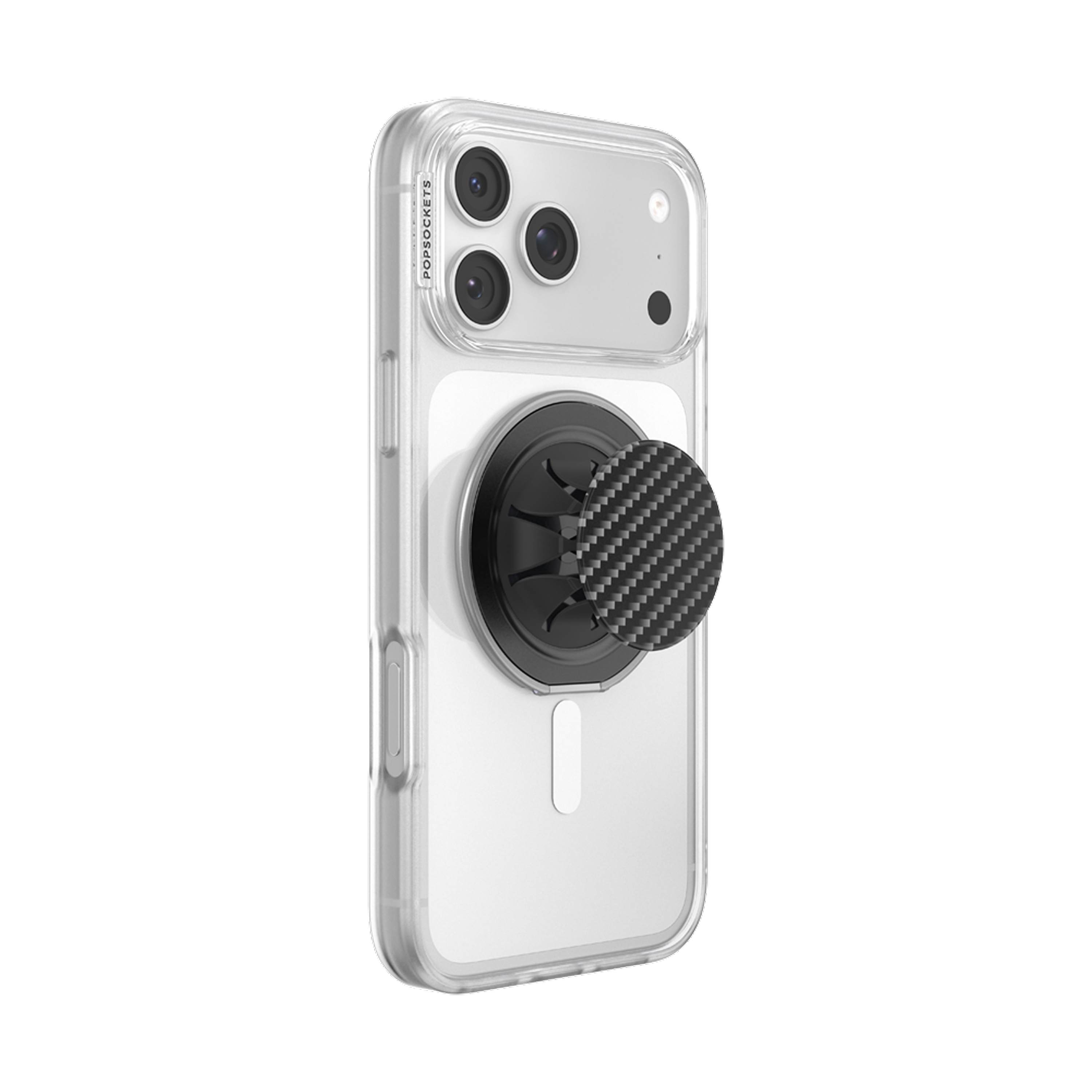 Alt View 8. PopSockets - PopSockets Low-Pro Grip for MagSafe, Ultra-Thin Magnetic Phone Grip with Kick-Out Stand - Carbon Lattice Black.