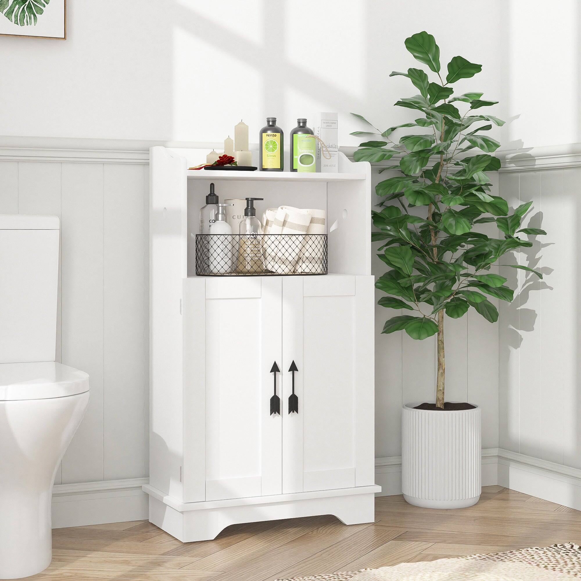 Alt View 1. Vecelo - Bathroom Storage Cabinet with Toilet Paper Holder, Waterproof Narrow Organizer with Adjustable Shelf for Small Spaces - White.