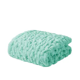Gracie Mills - Ashlee Modern Solid Ruched Fur Throw Blanket - Aqua